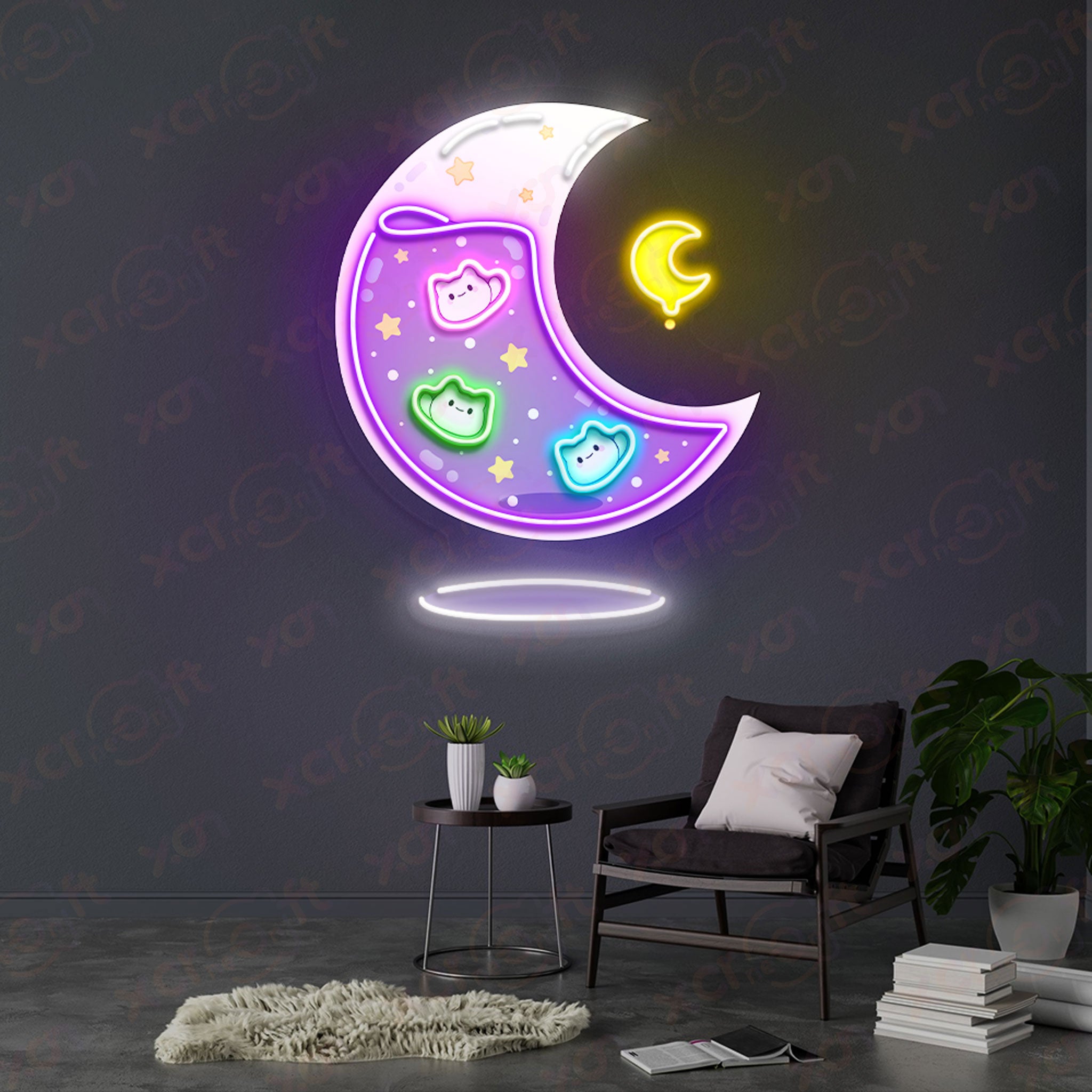 Cat Moon Kawaii Neon LED Sign Office Decor