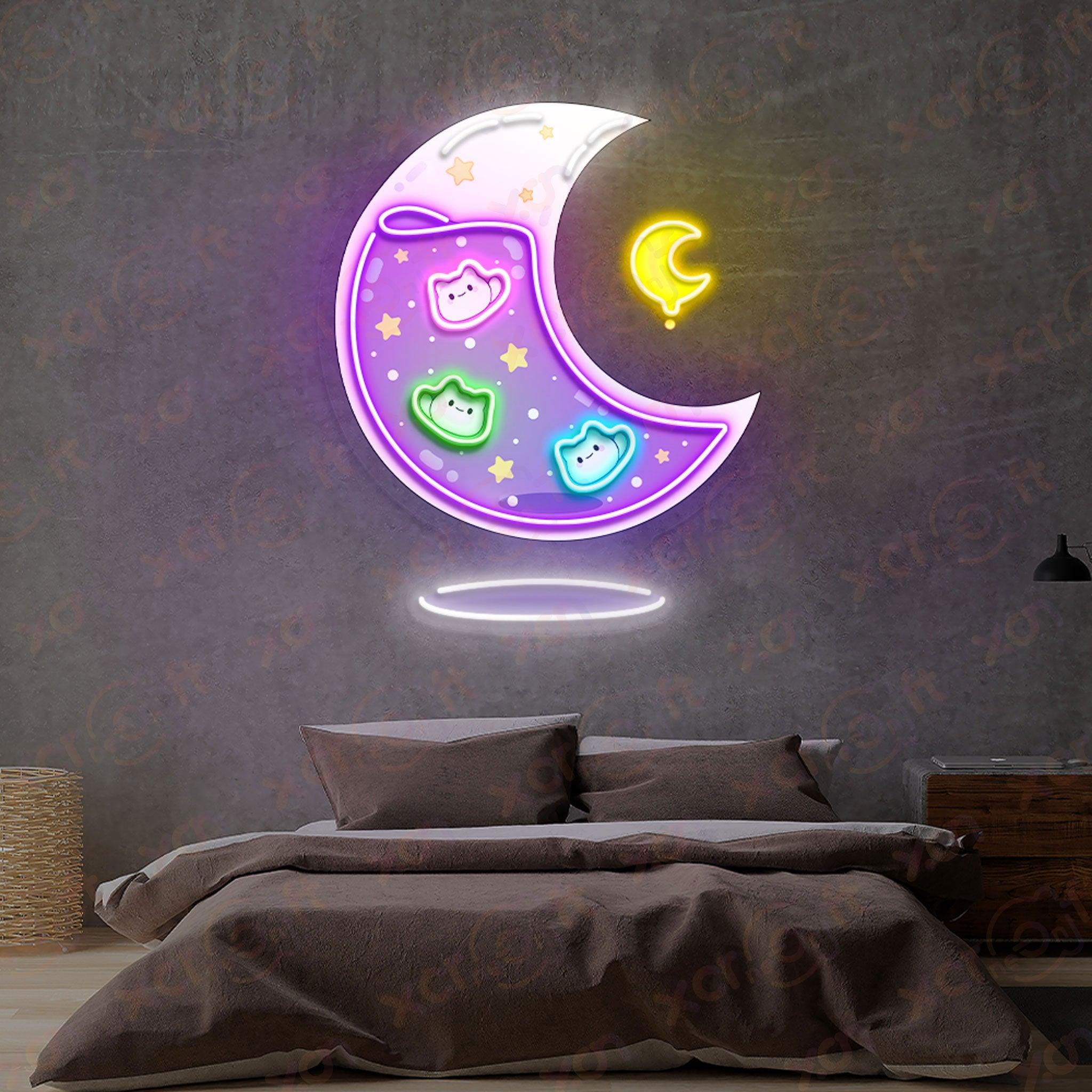 Cat Moon Kawaii Neon LED Sign Office Decor - XCraft Neon