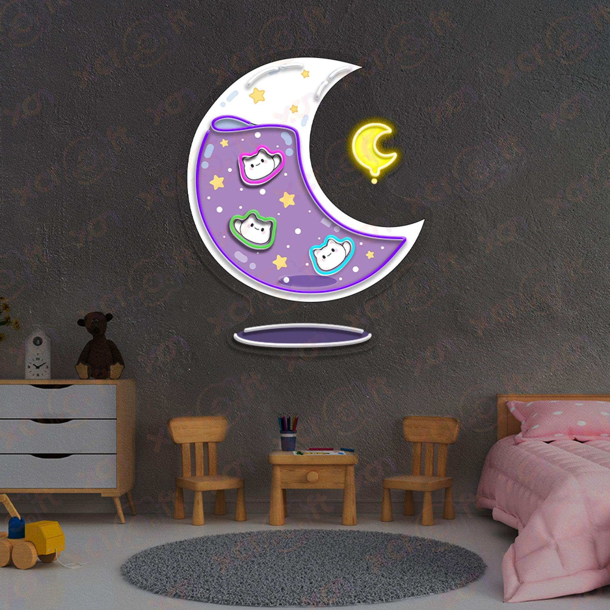 Cat Moon Kawaii Neon LED Sign Office Decor - XCraft Neon