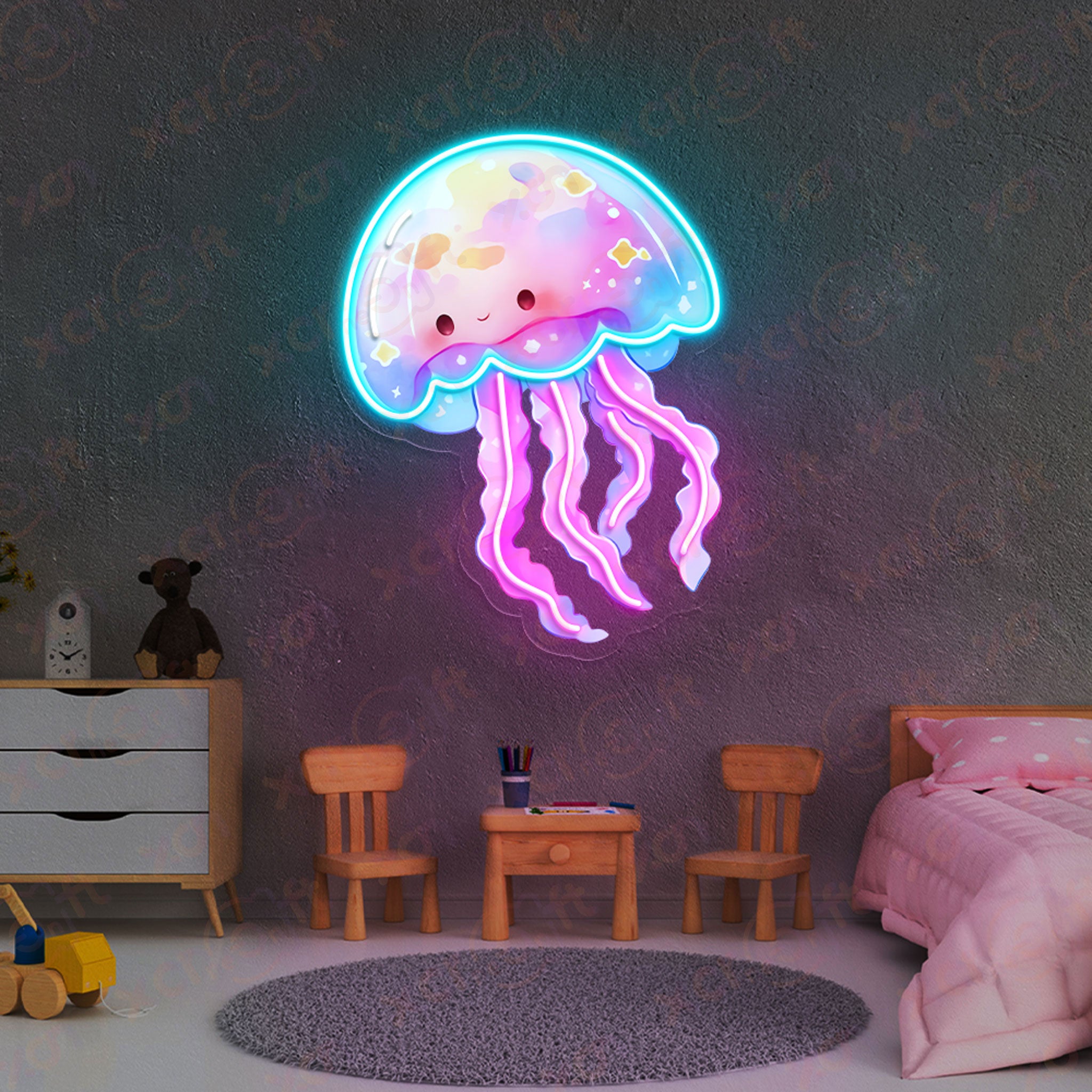 Pastel Jellyfish UV Printed Neon Signs Art Decoration for Kids