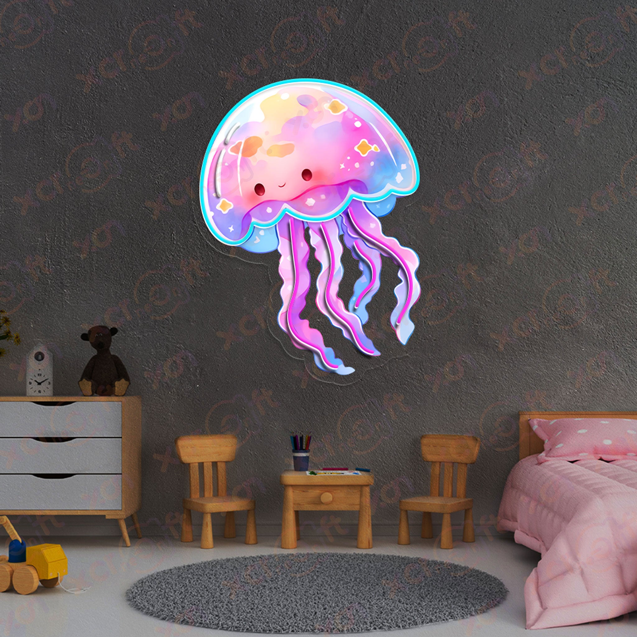 Pastel Jellyfish UV Printed Neon Signs Art Decoration for Kids