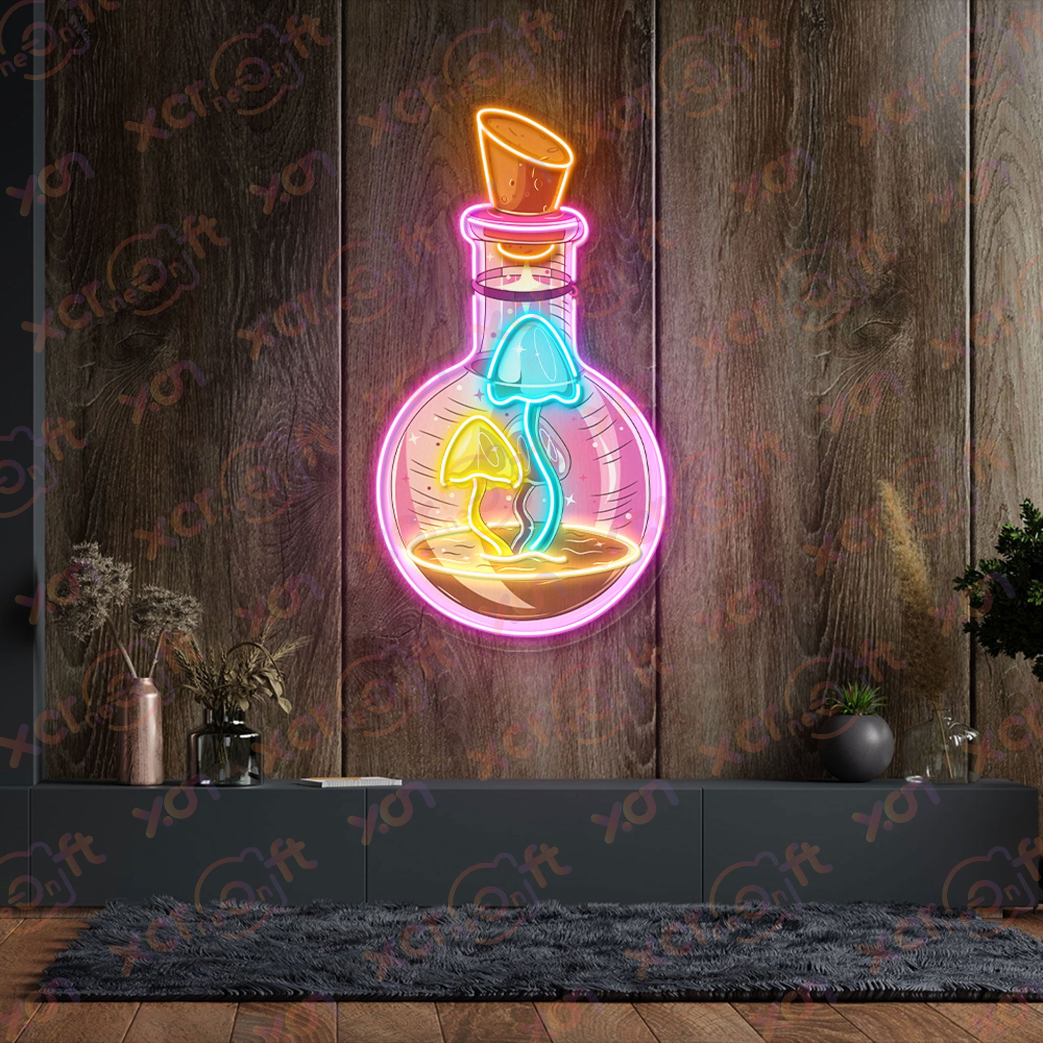 Pinkish Mushroom Bottle Printed LED Neon Sign