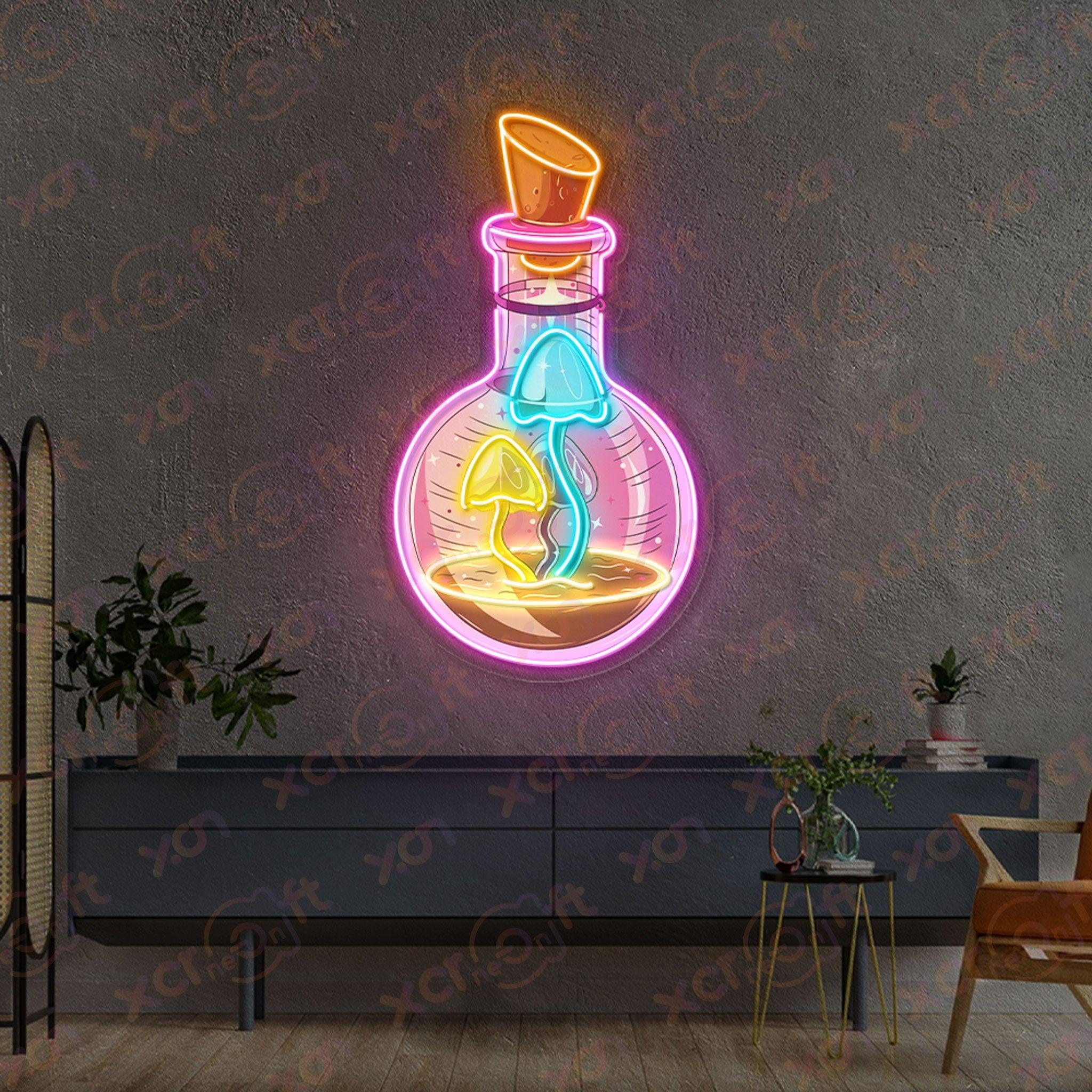 Pinkish Mushroom Bottle Printed LED Neon Sign - XCraft Neon