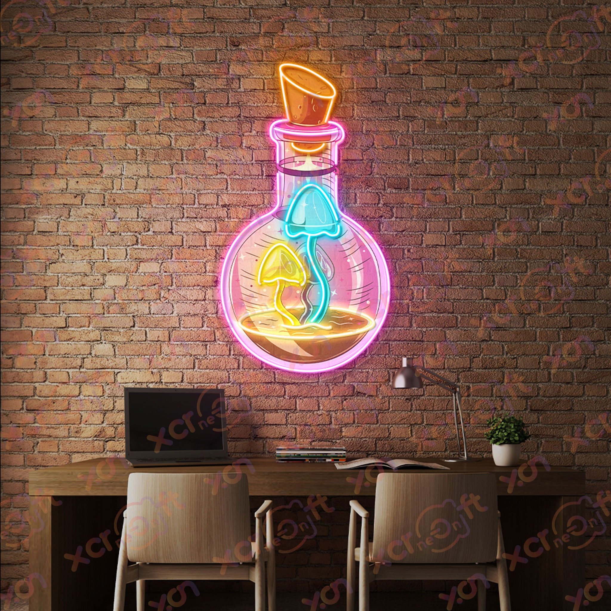 Pinkish Mushroom Bottle Printed LED Neon Sign