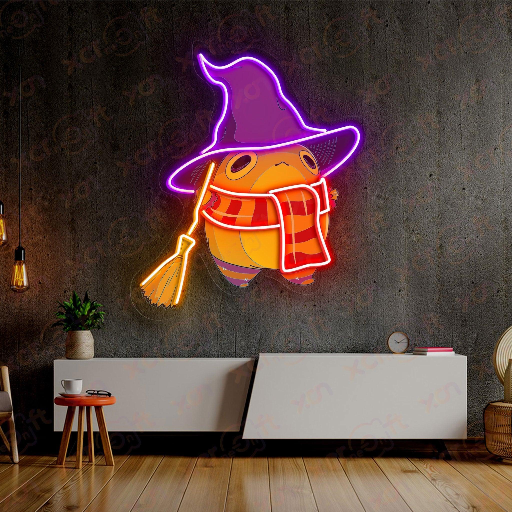 Cute witch frog neon sign Halloween decor