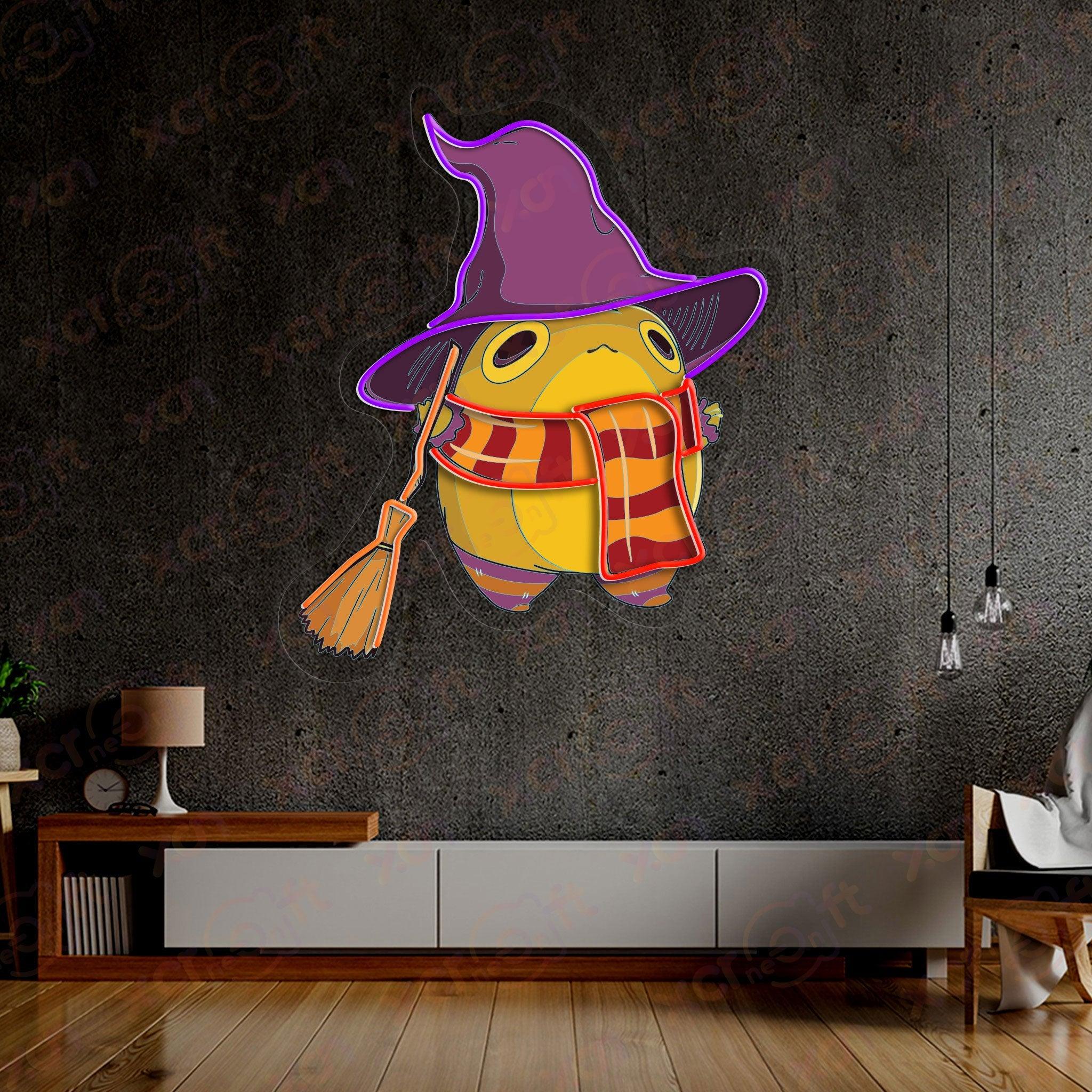 Purple and orange witch frog neon light wall art