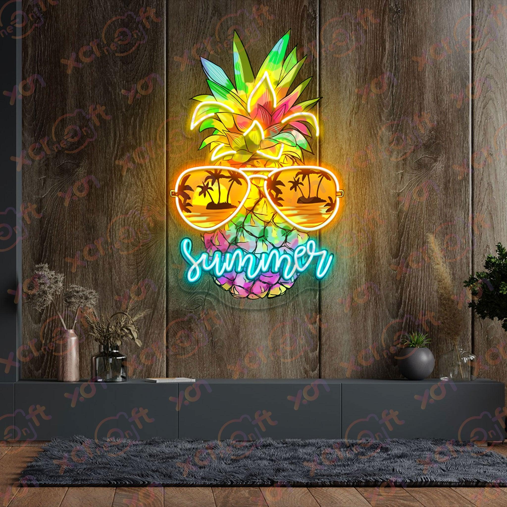 Colorful neon sign pineapple sunglasses