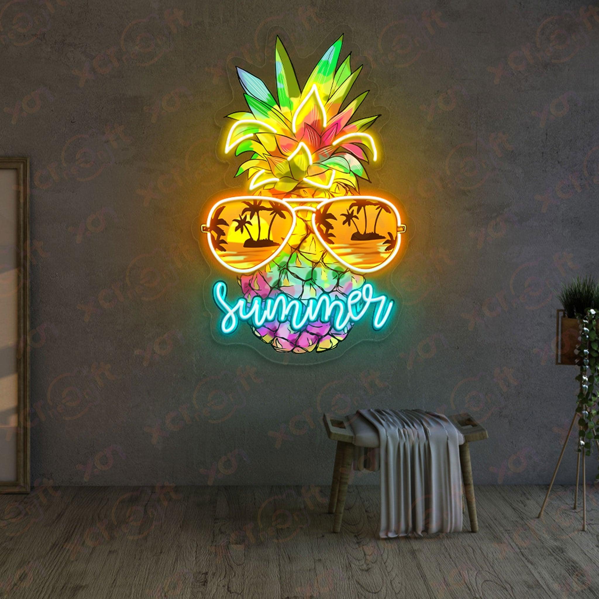 Summer neon sign pineapple sunglasses