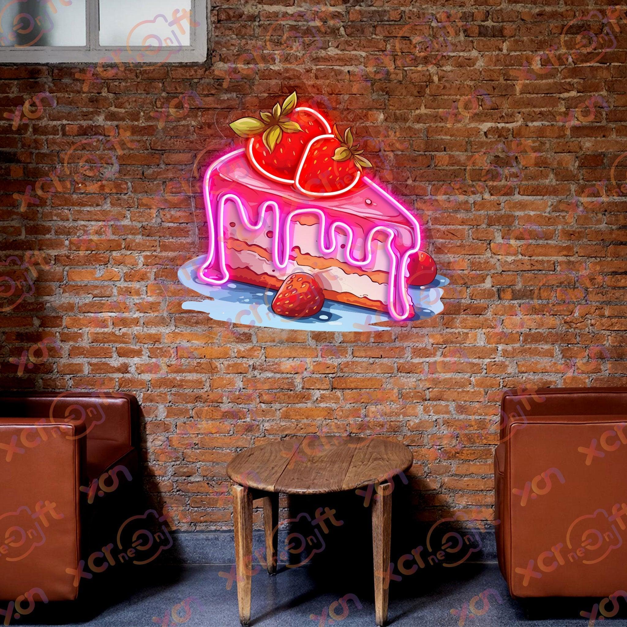 Strawberry cake neon sign sweet treat