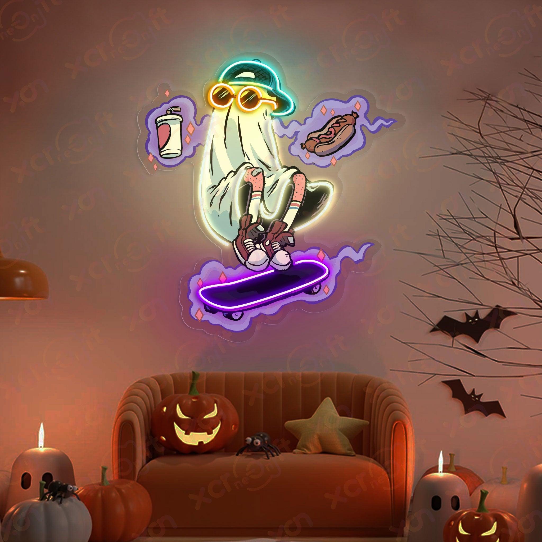 Custom neon sign ghost skateboarder