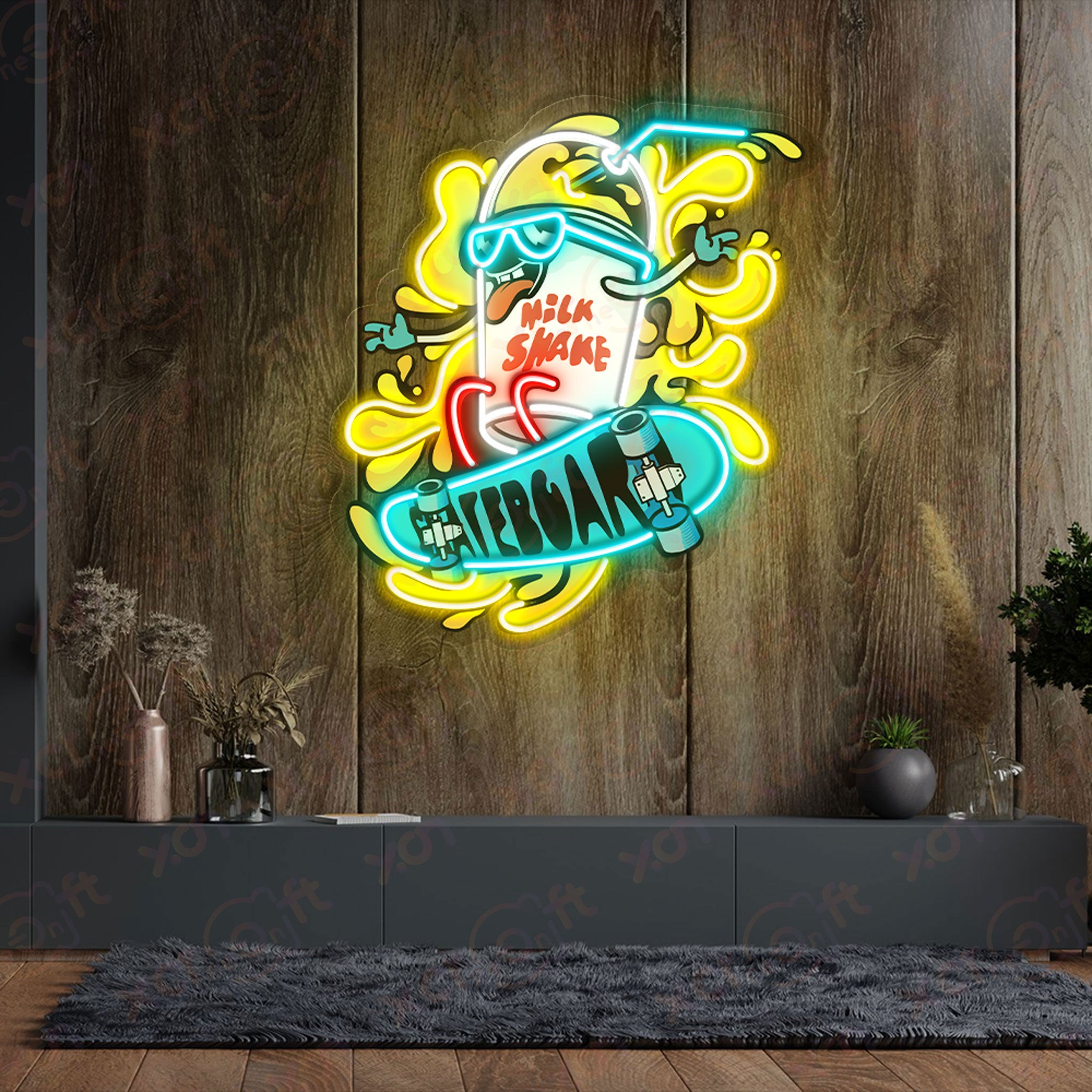 Skateboarding Milkshake Neon Sign Sporting Decor