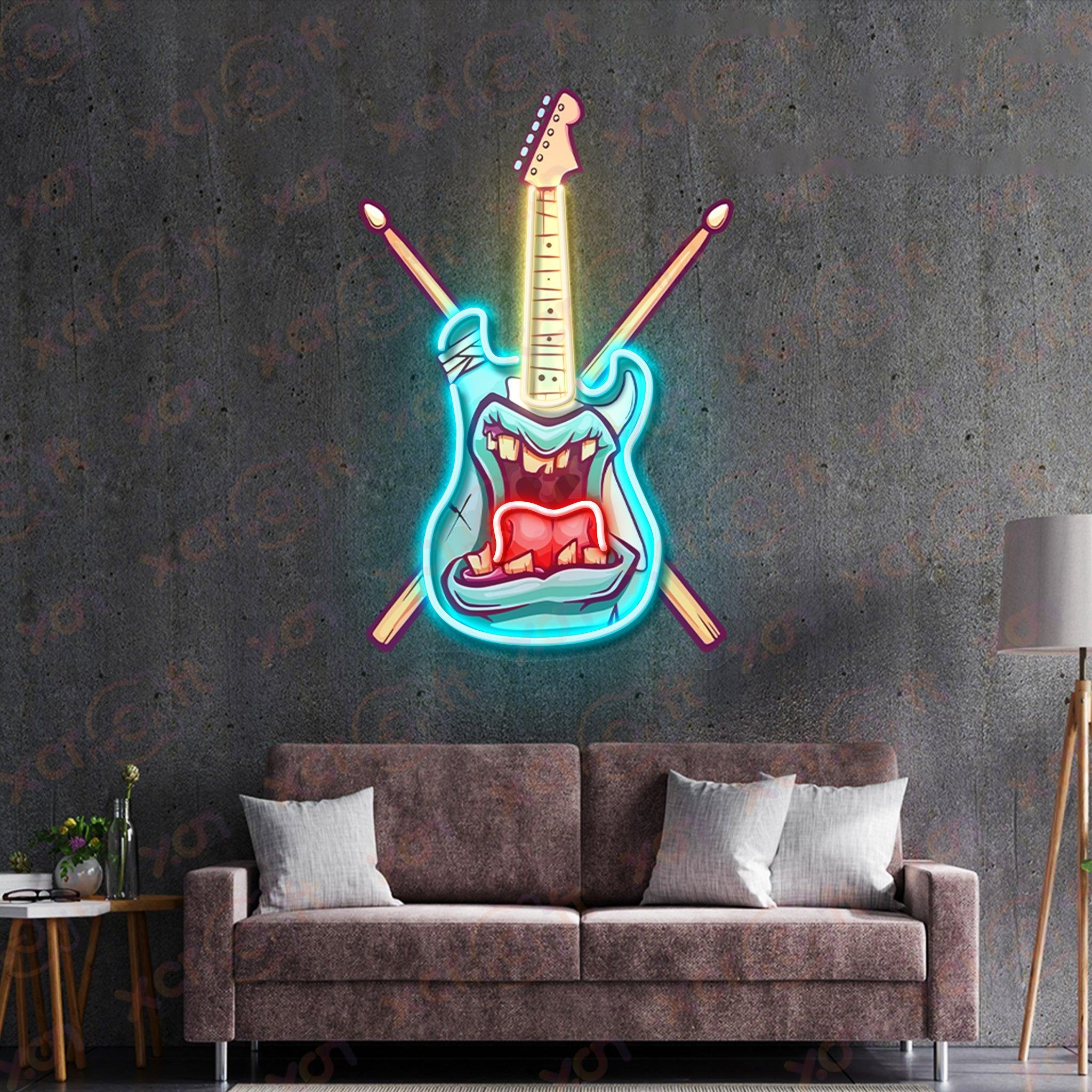 Zombie Guitar UV Printed Neon Sign