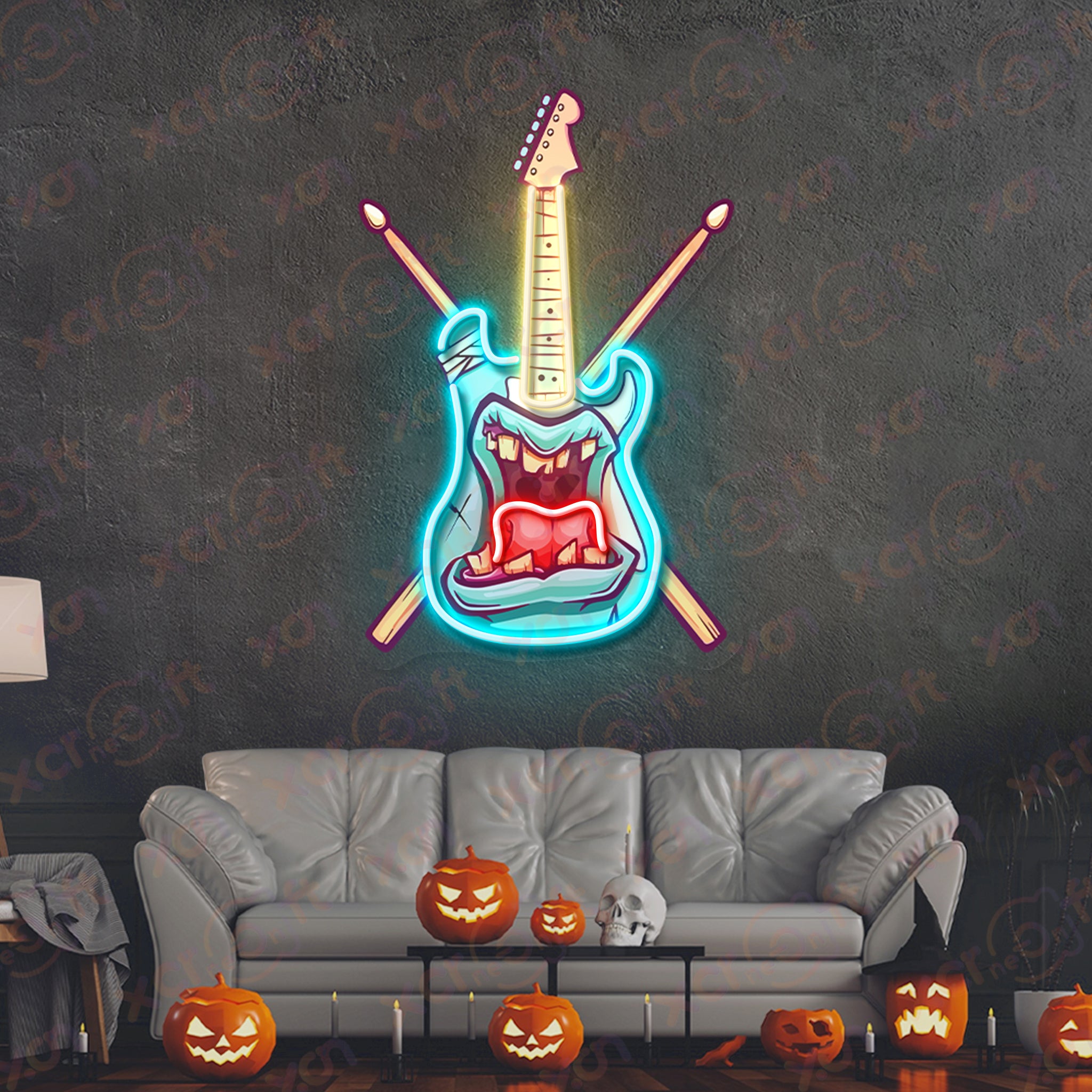 Zombie Guitar UV Printed Neon Sign