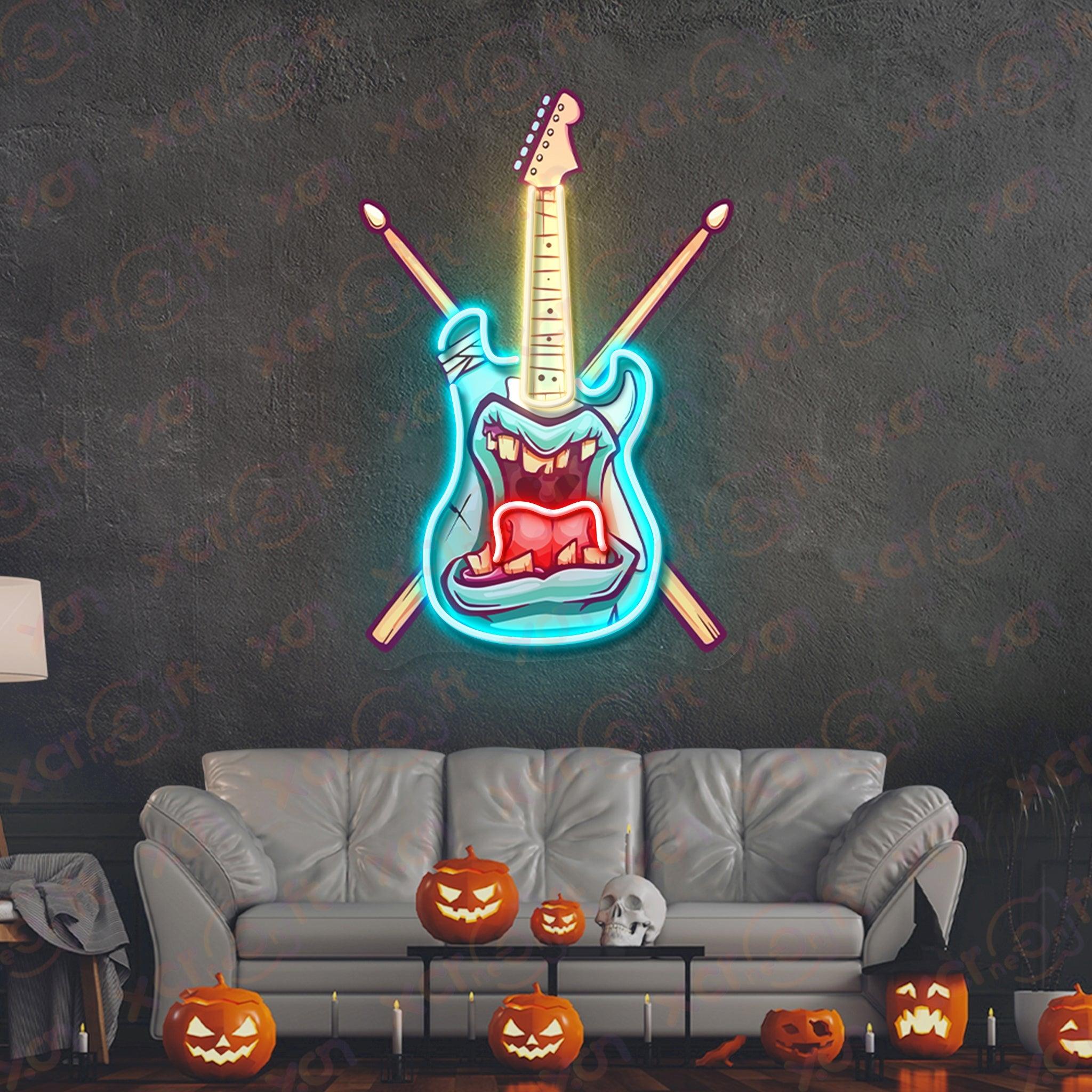 Zombie Guitar UV Printed Neon Sign