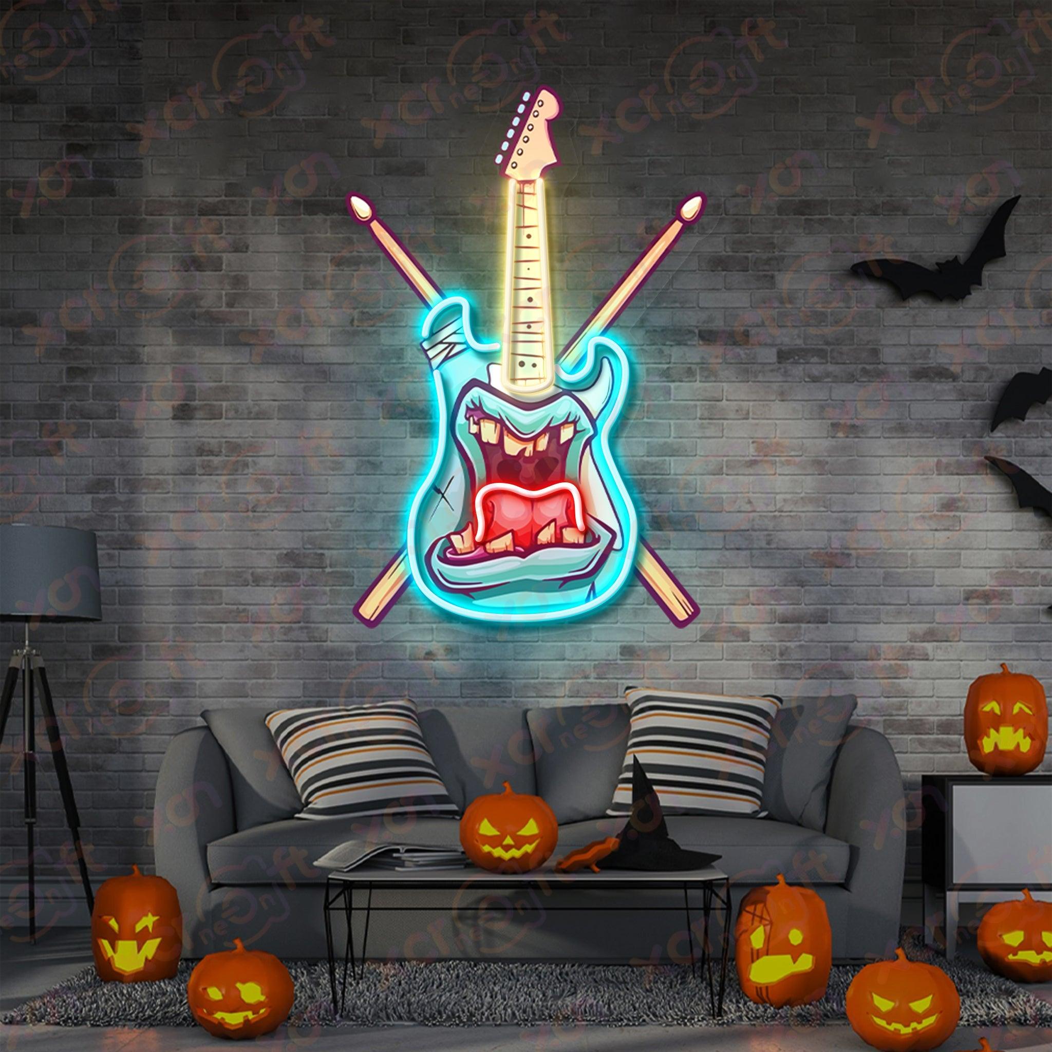 Zombie Guitar UV Printed Neon Sign