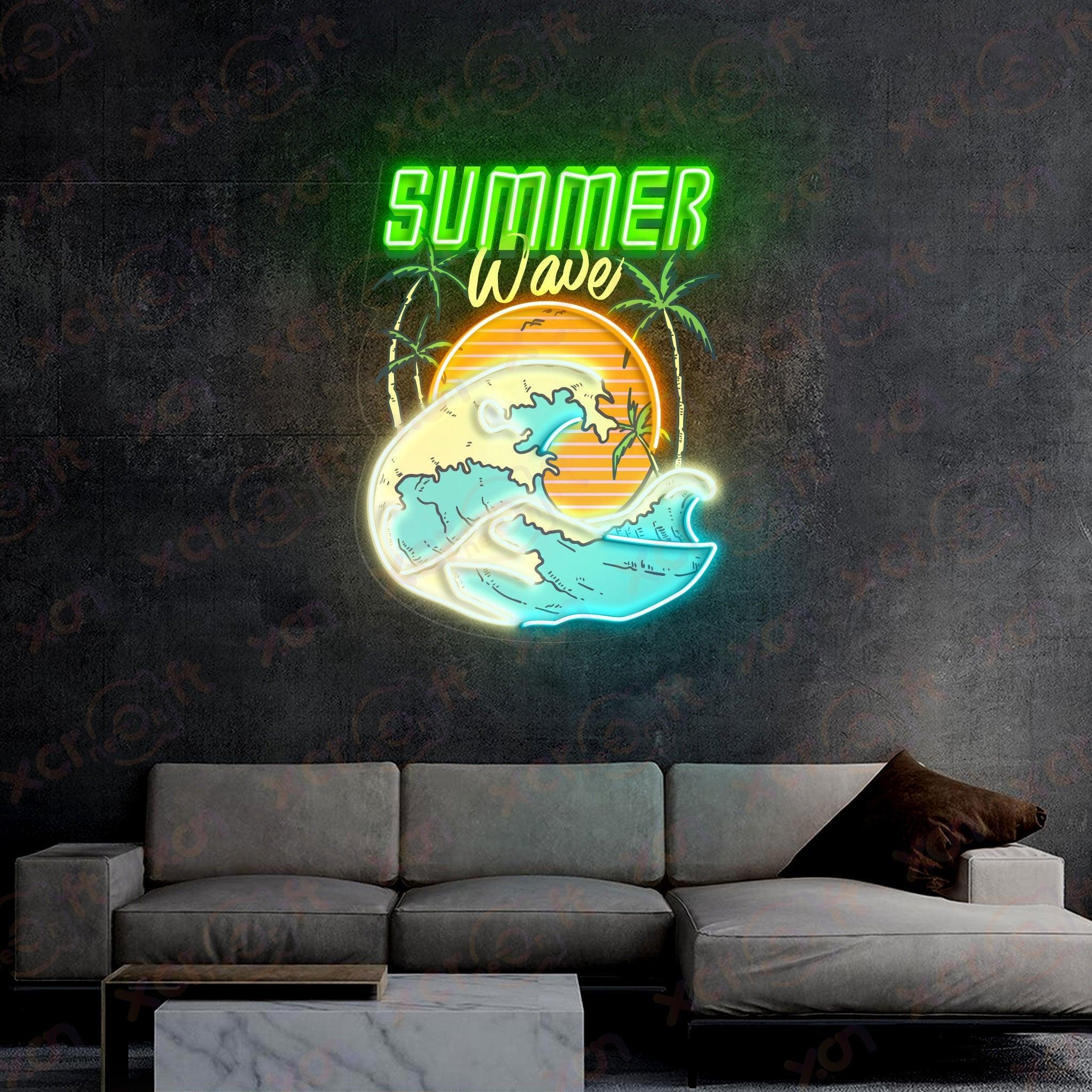 Neon sign summer wave beach vibes wall decor