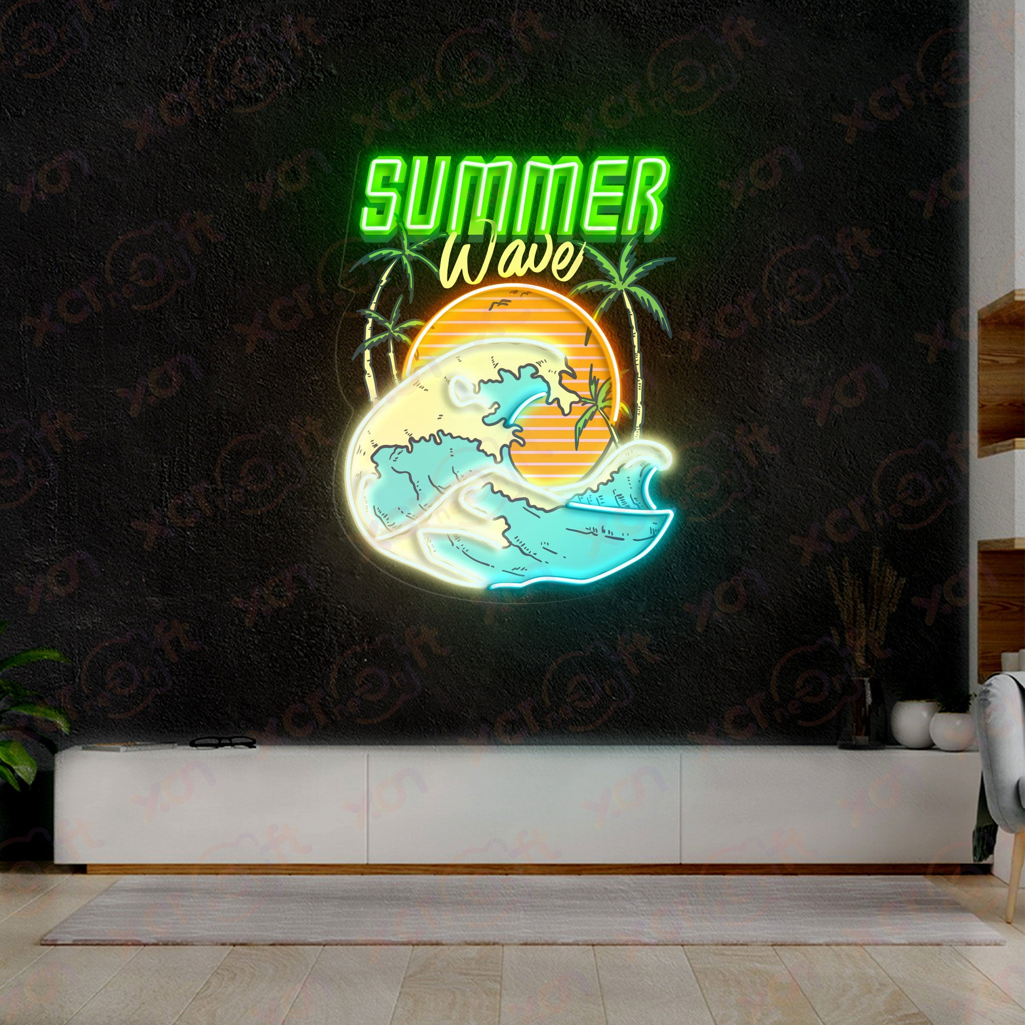 Wave Retro Style LED UV Printed Neon Light Wall Art