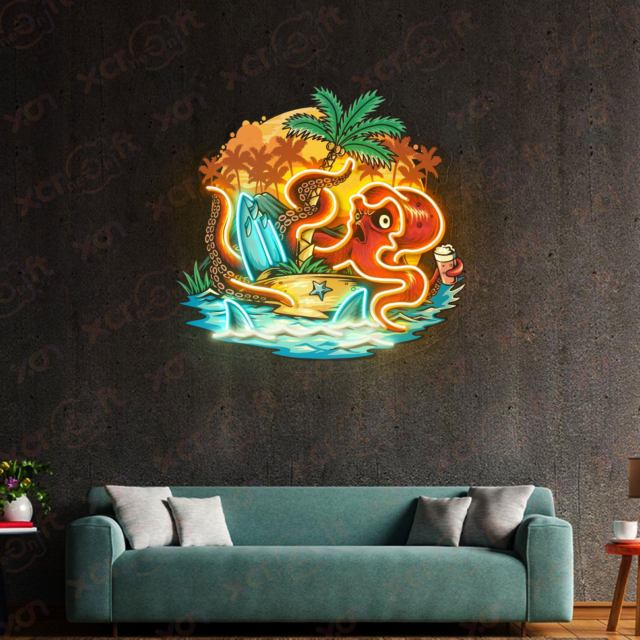 Tropical Sunset Octopus Neon Signs Art Bedroom Decor