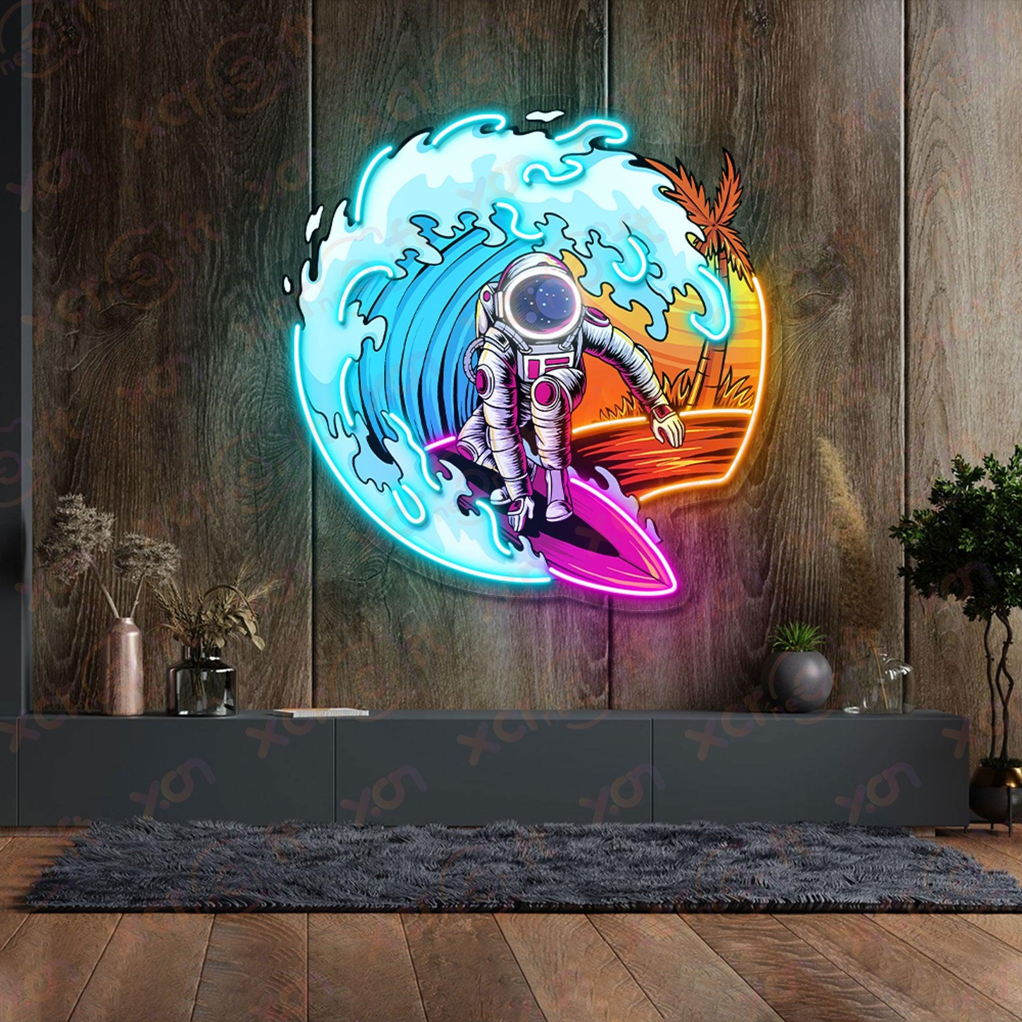 Summer Astronaut Wave Surfer Neon Signs Decoration