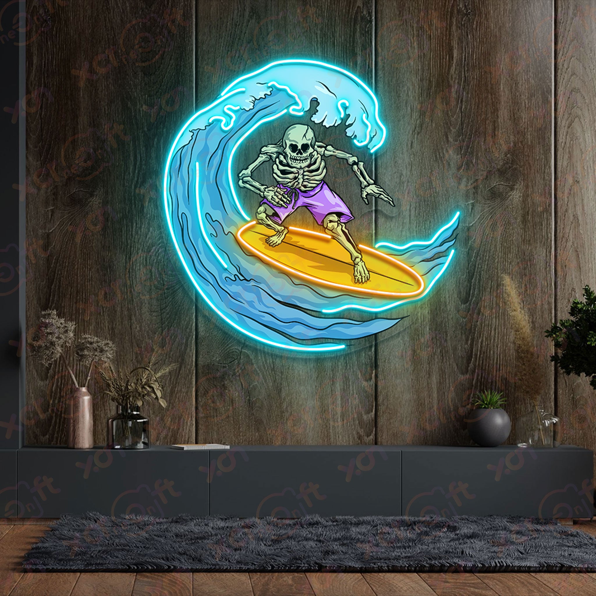 Skeleton Surfer LED Neon Sign Decor for Halloween