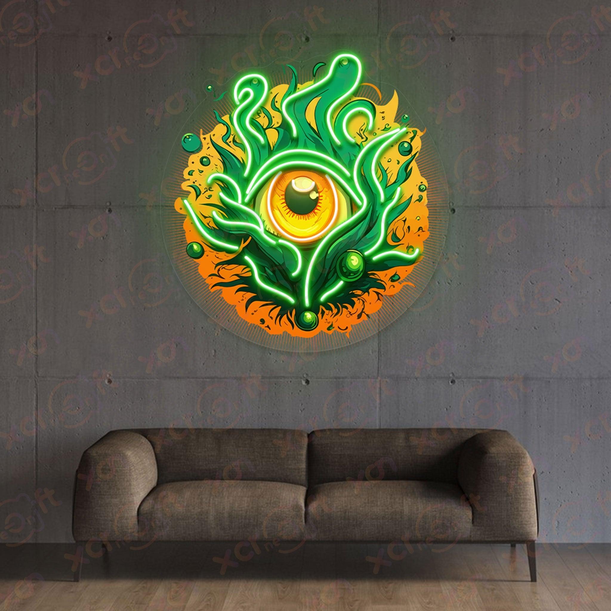 Neon sign green eye tentacles wall decor