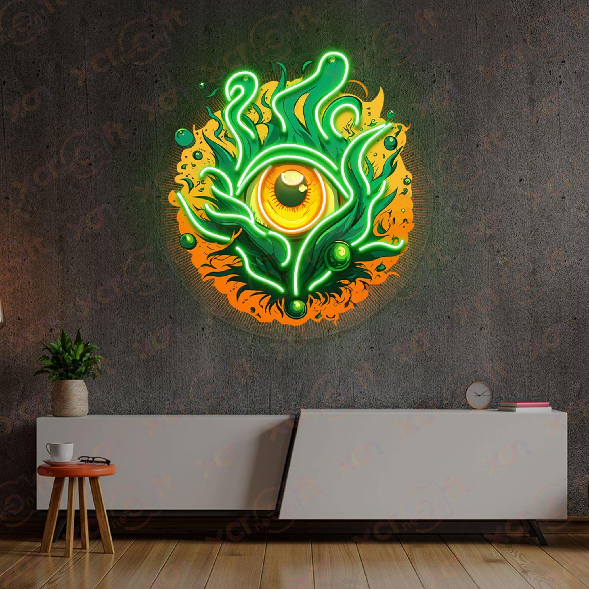 Trippy neon sign eye tentacles wall art