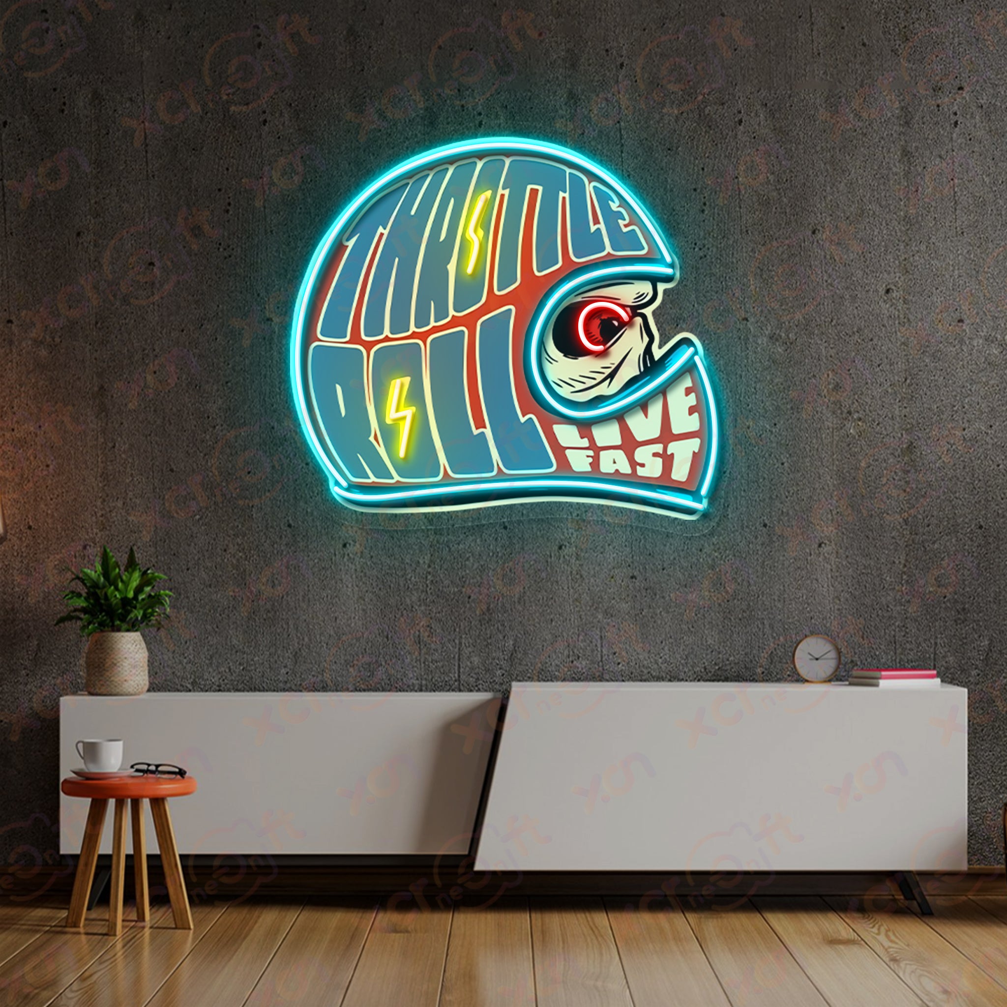 Helmet Skull UV Printed Neon Sign