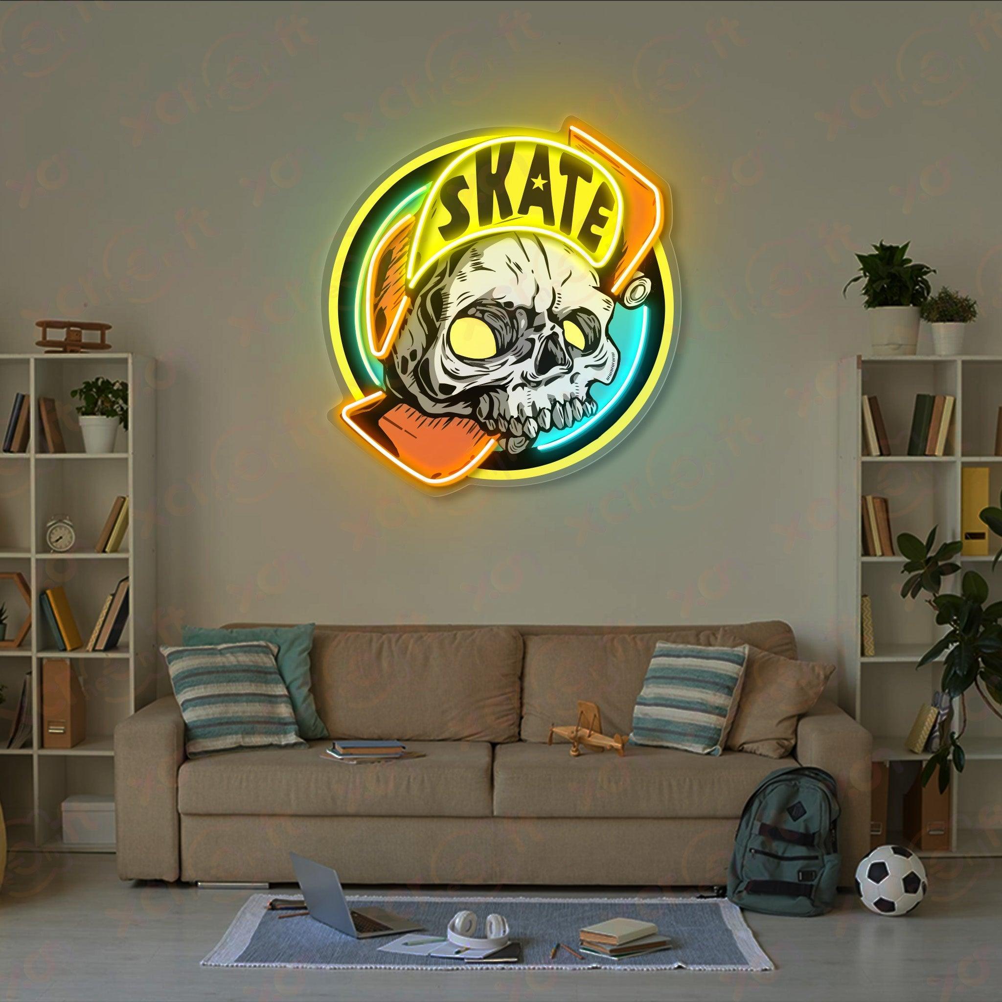 Skate Skull LED Neon Wall Art