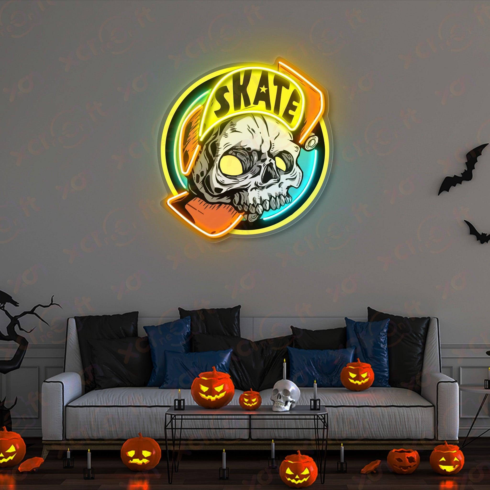 Skate Skull LED Neon Wall Art