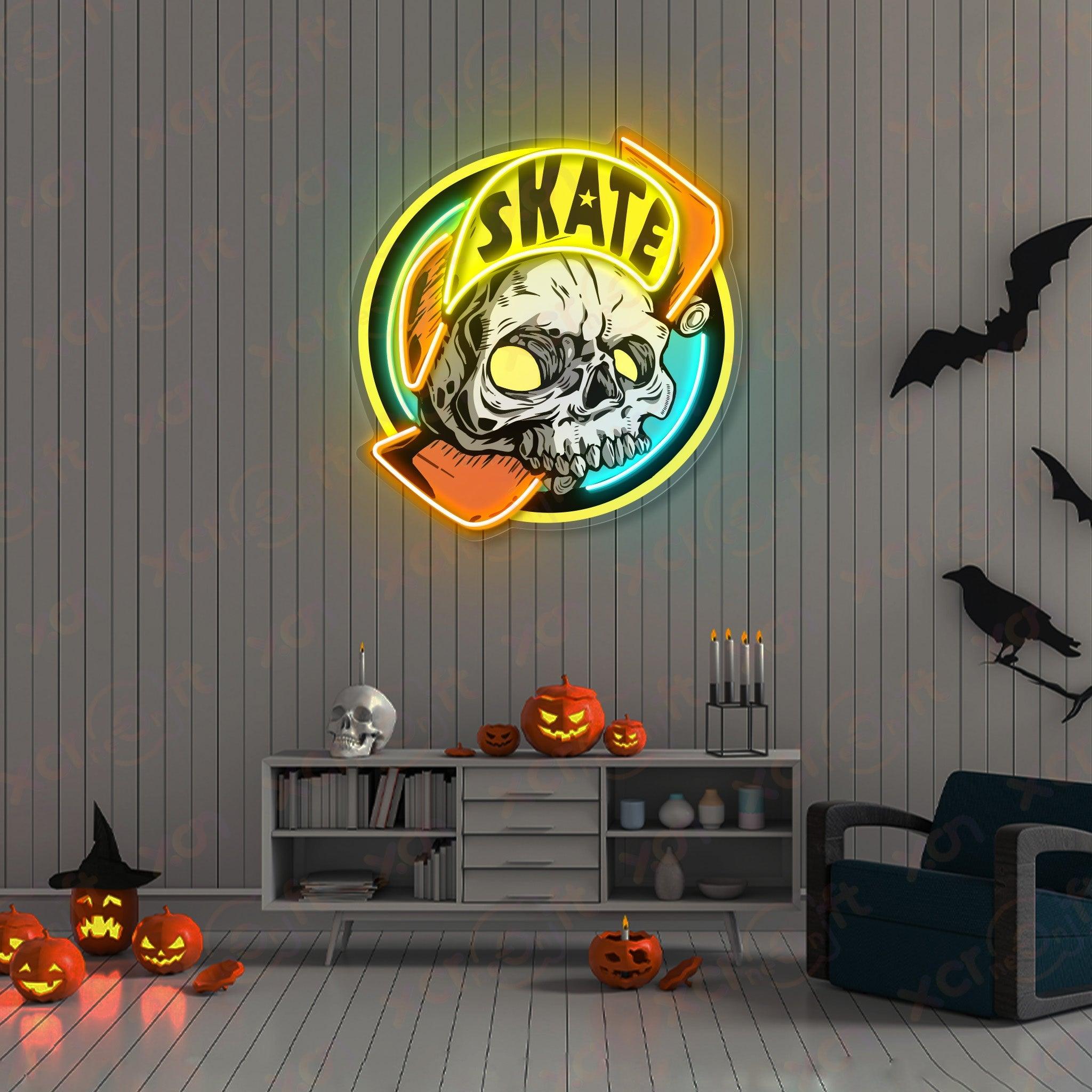 Skate Skull LED Neon Wall Art