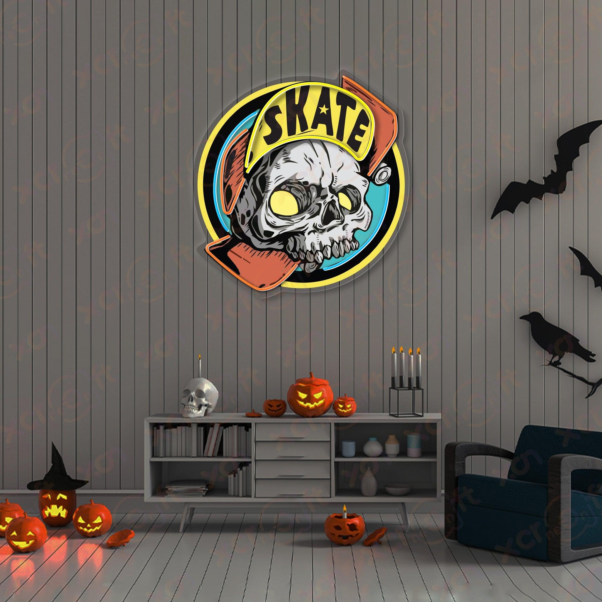 Skate Skull LED Neon Wall Art