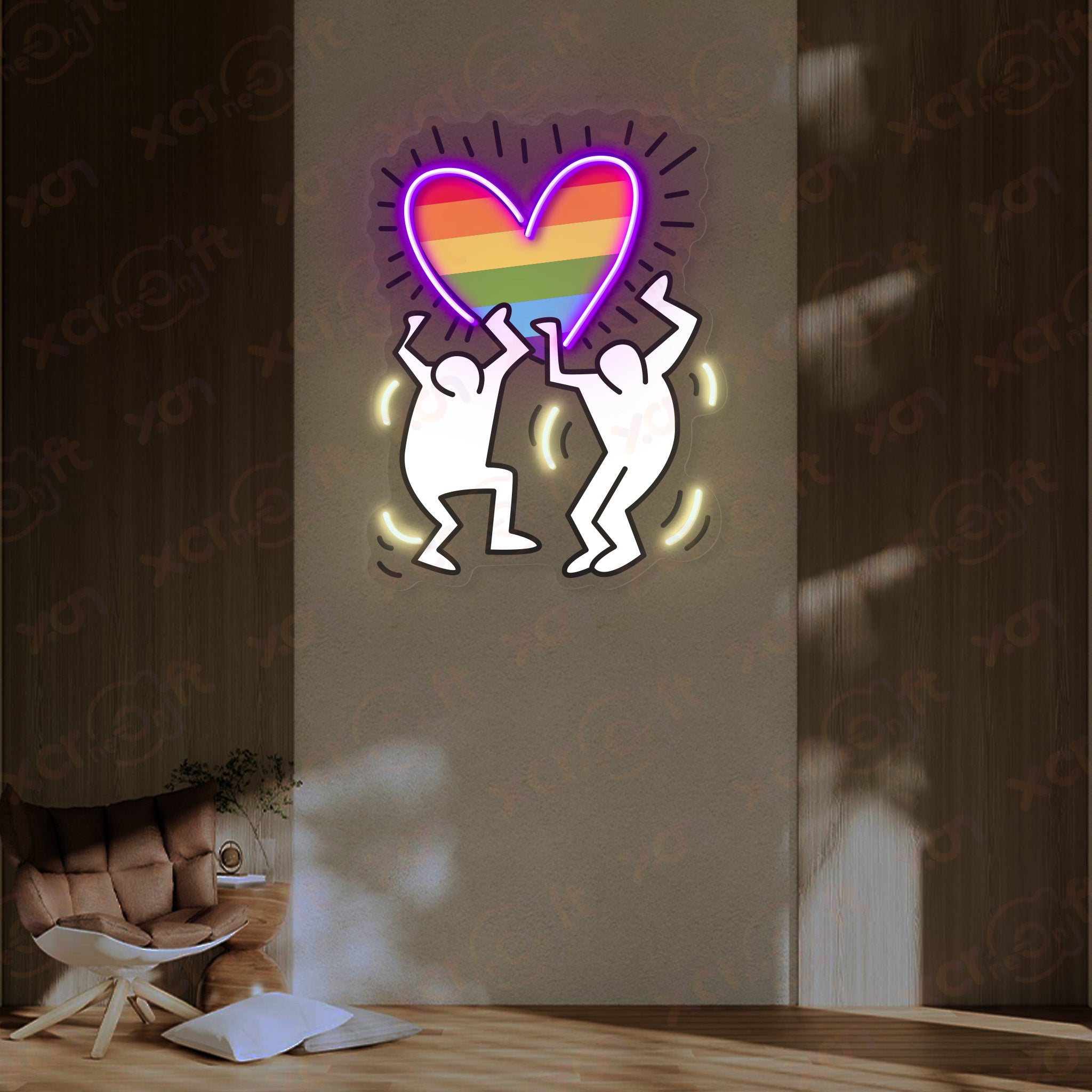 Rainbow-colored Heart UV Neon Signs