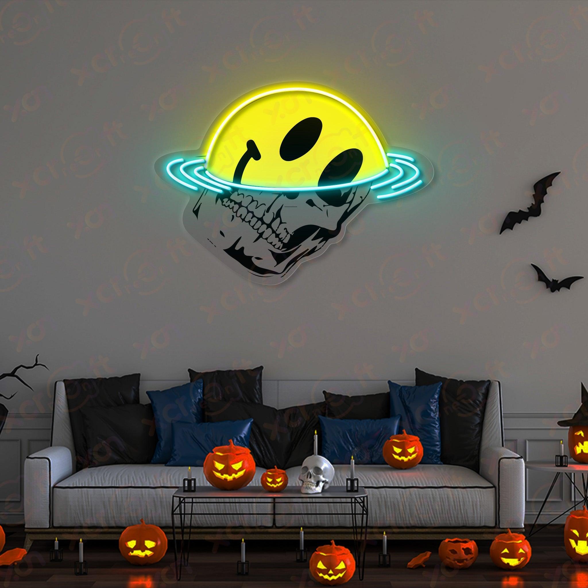 Smiley Face Skull UV Neon Signs