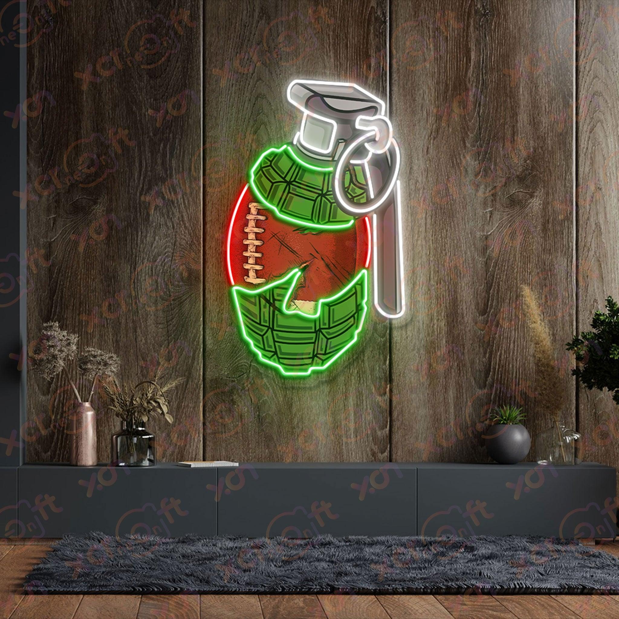 Football grenade neon sign sports bar decor