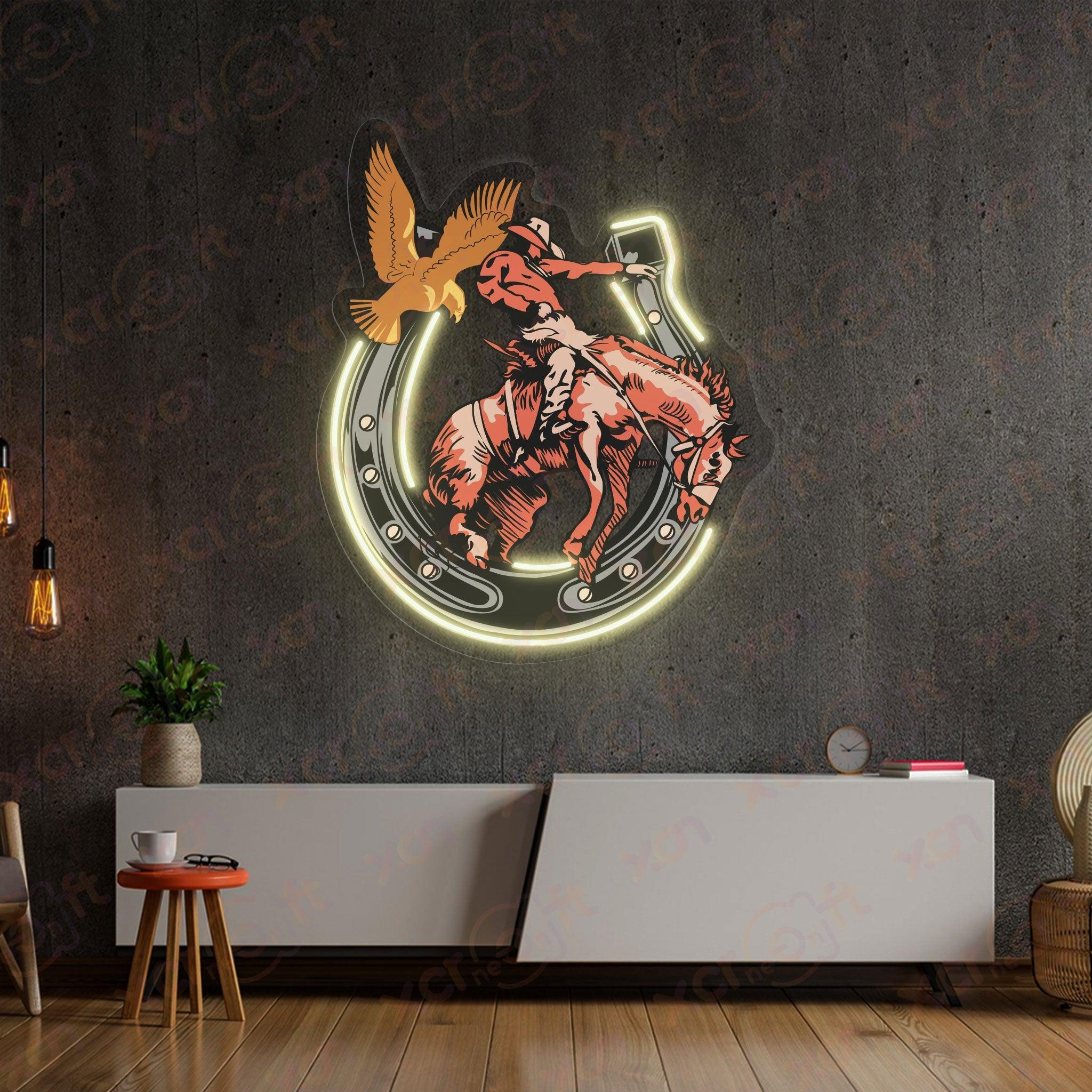 Vintage neon sign cowboy riding horse