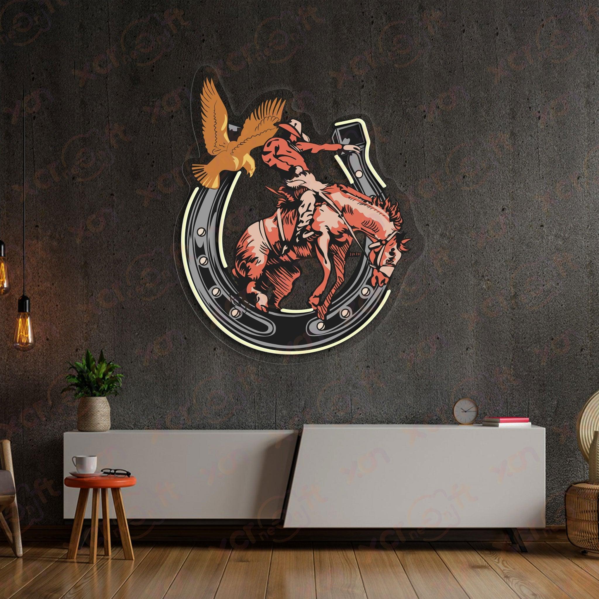 Neon sign cowboy riding horse