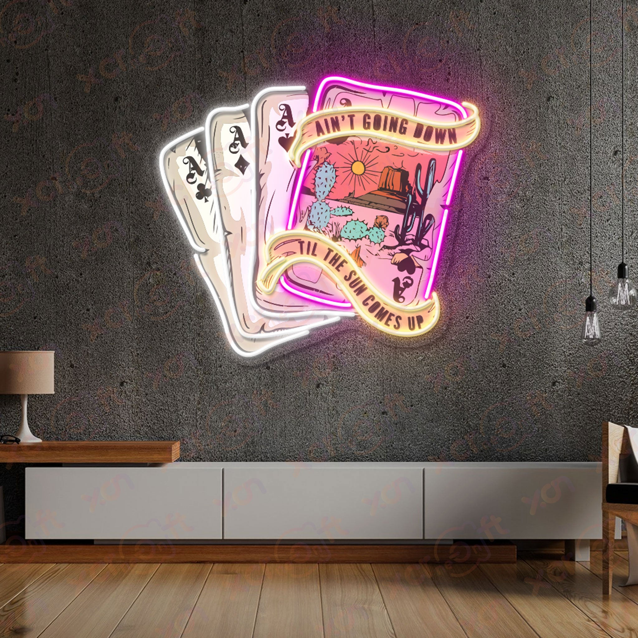 Western Vibe Playing Cards Printed LED Neon Sign