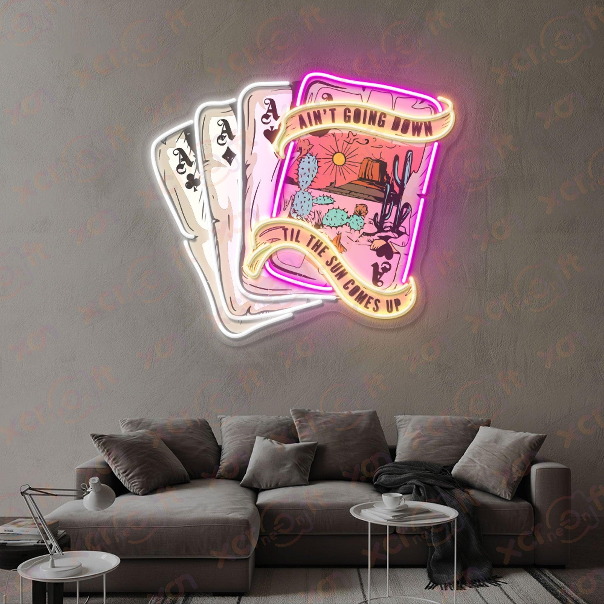 Poker neon sign aces cactus sunset "Til The Sun Comes Up"