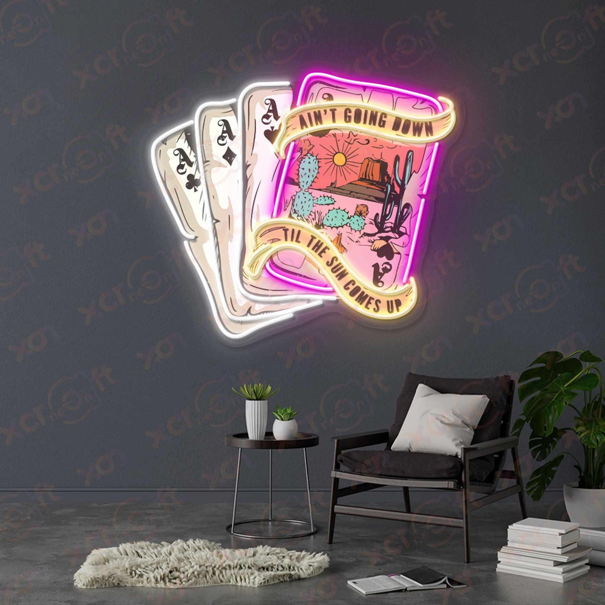 Western Vibe Playing Cards Printed LED Neon Sign