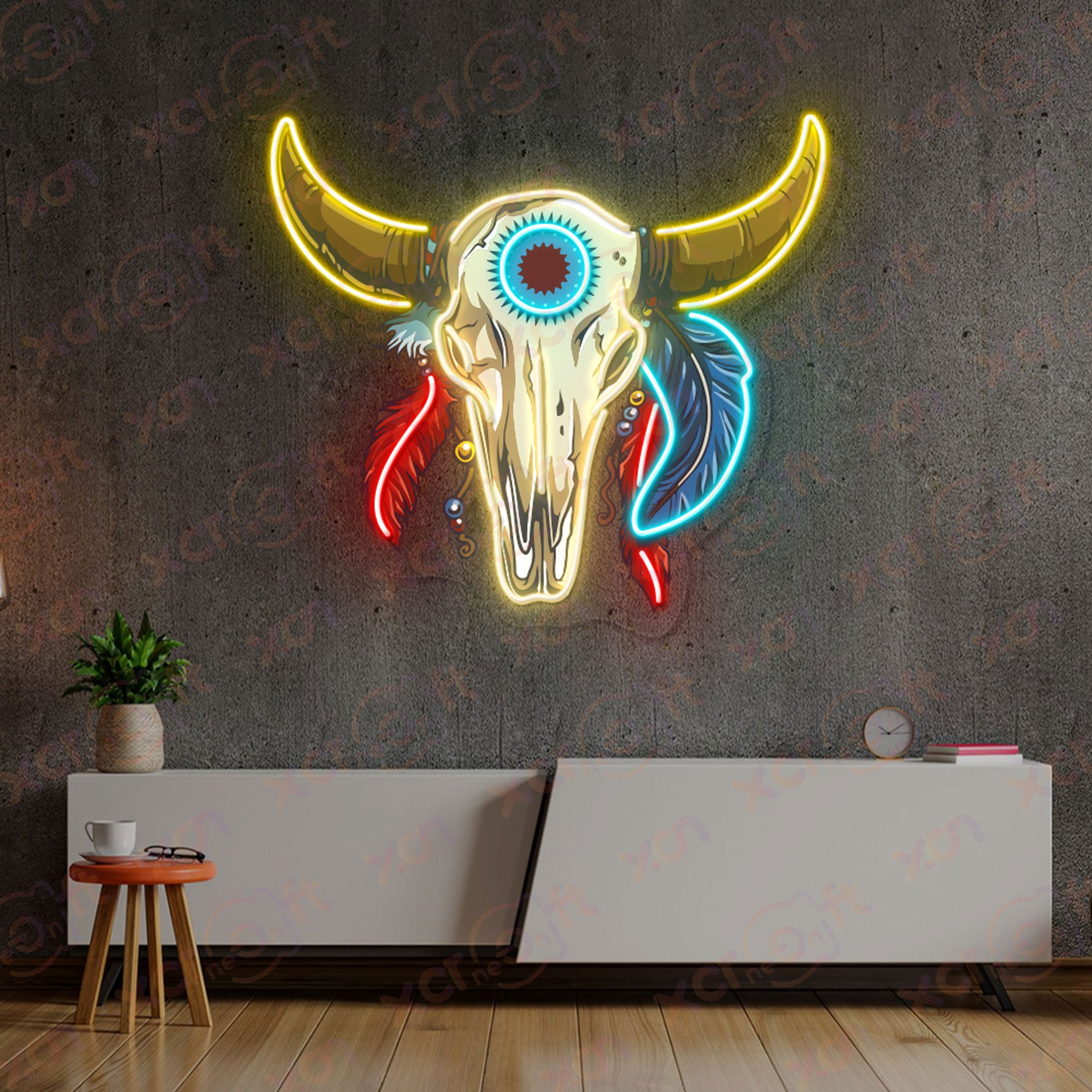 Cow Skull Printed LED Neon Sign Home Decoration