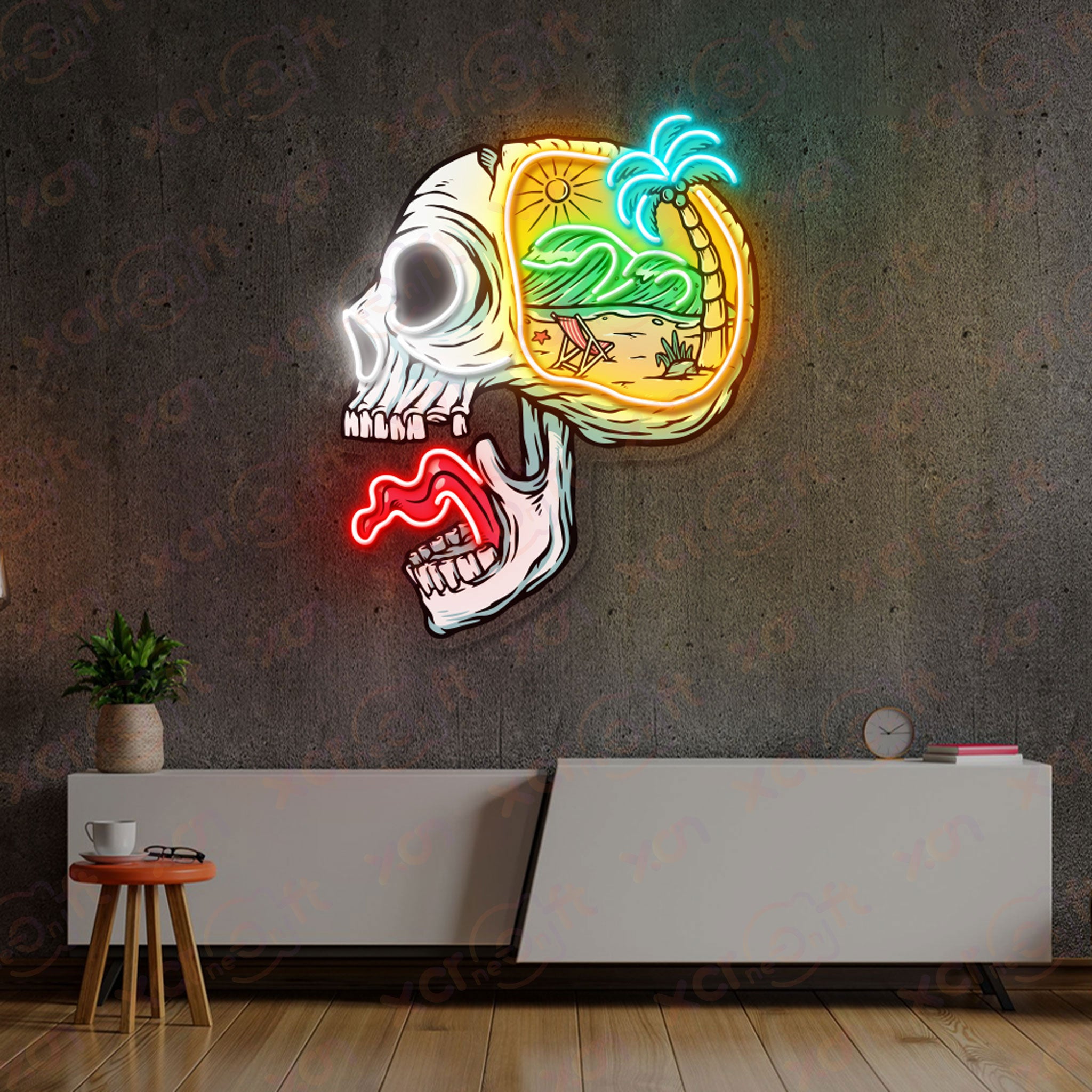 Skull Island Neon Signs Art Beach Decor Room