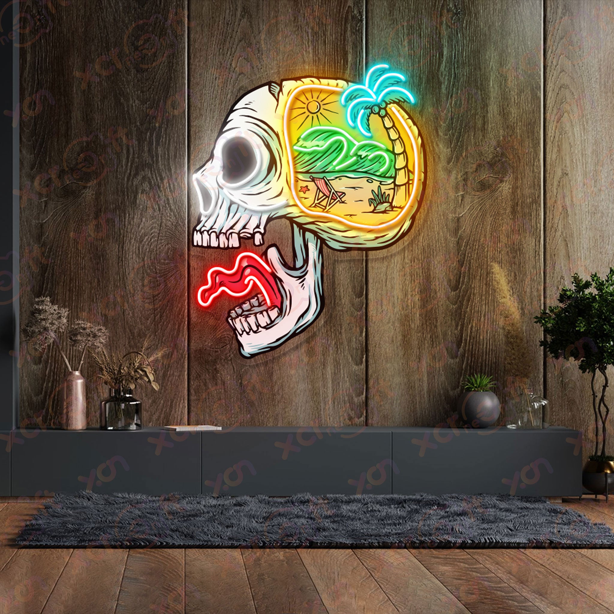 Skull Island Neon Signs Art Beach Decor Room