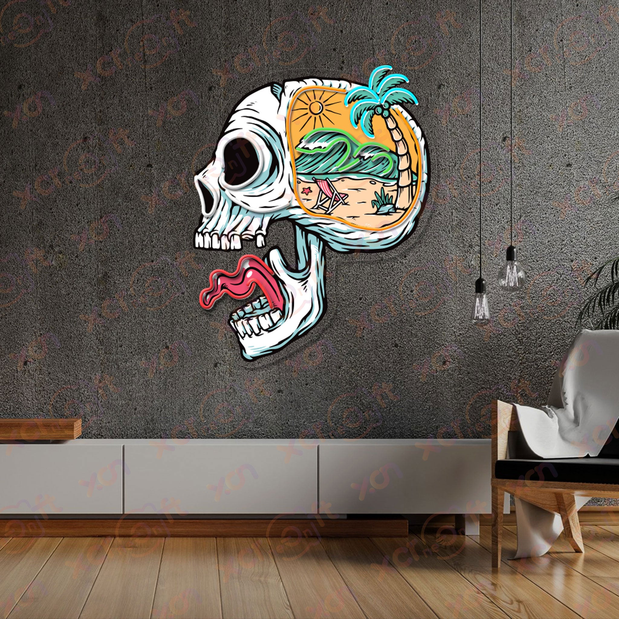 Skull Island Neon Signs Art Beach Decor Room