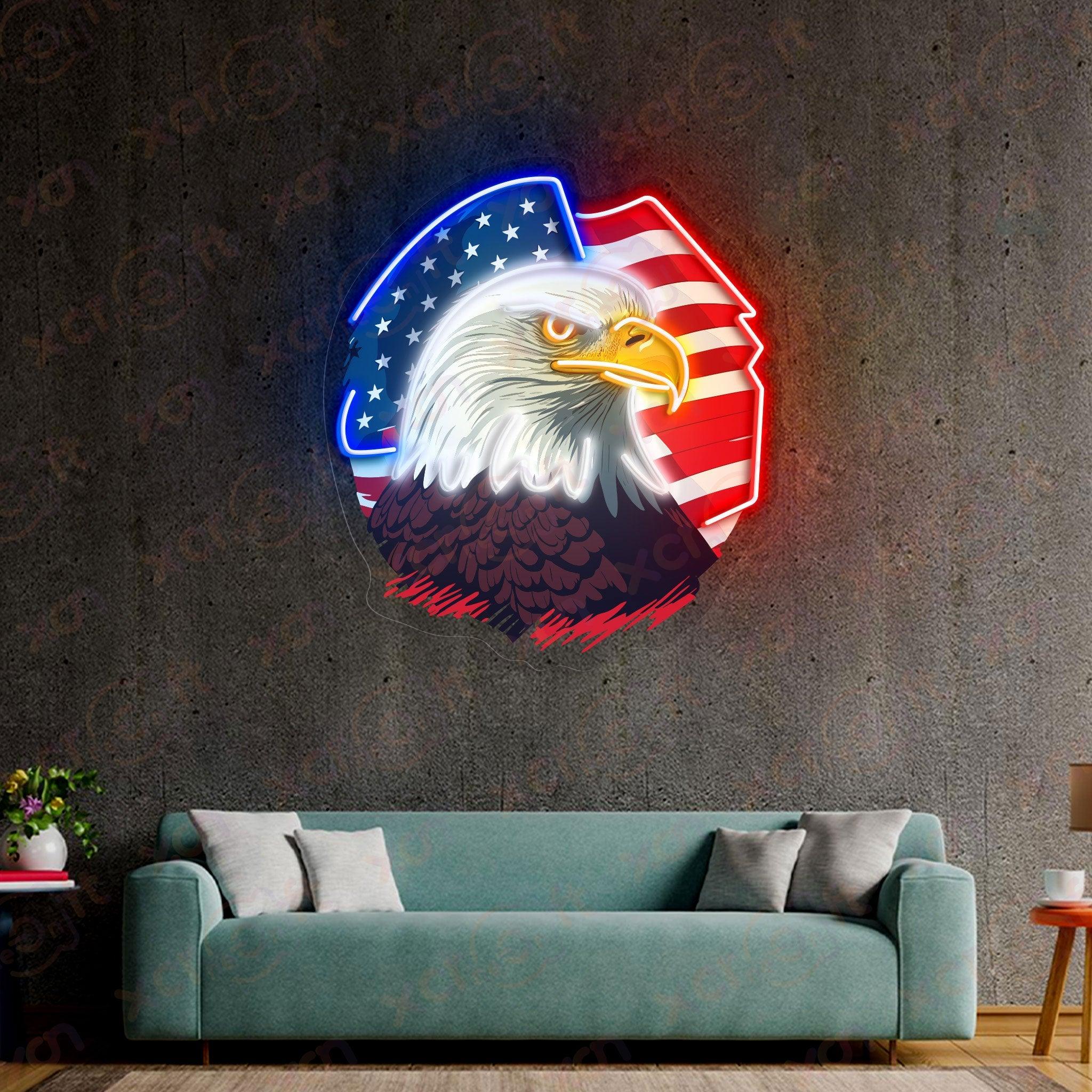 American bald eagle neon sign USA flag symbol