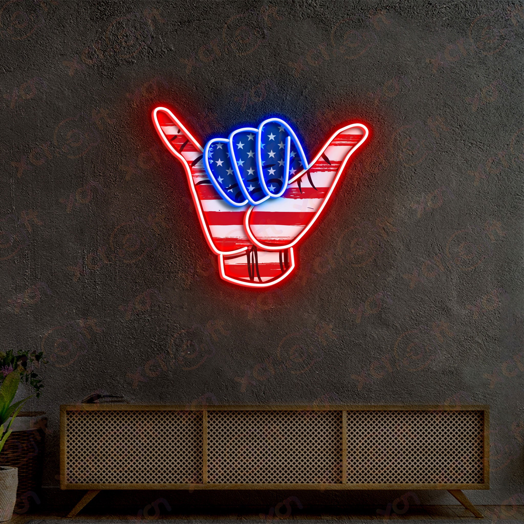 USA Shaka Hand Sign Printed LED Neon Sign