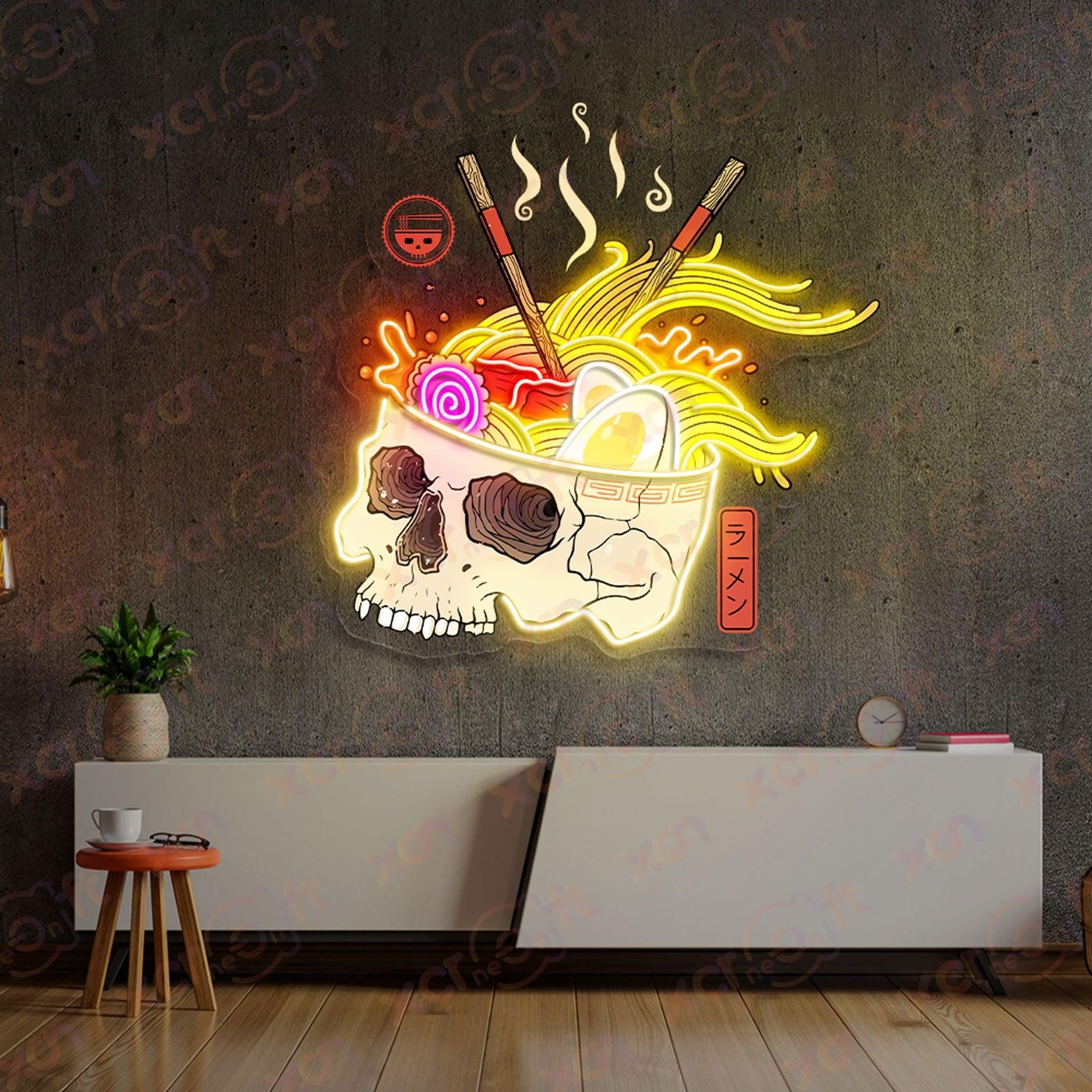 Ramen skull neon light noodle lover gift