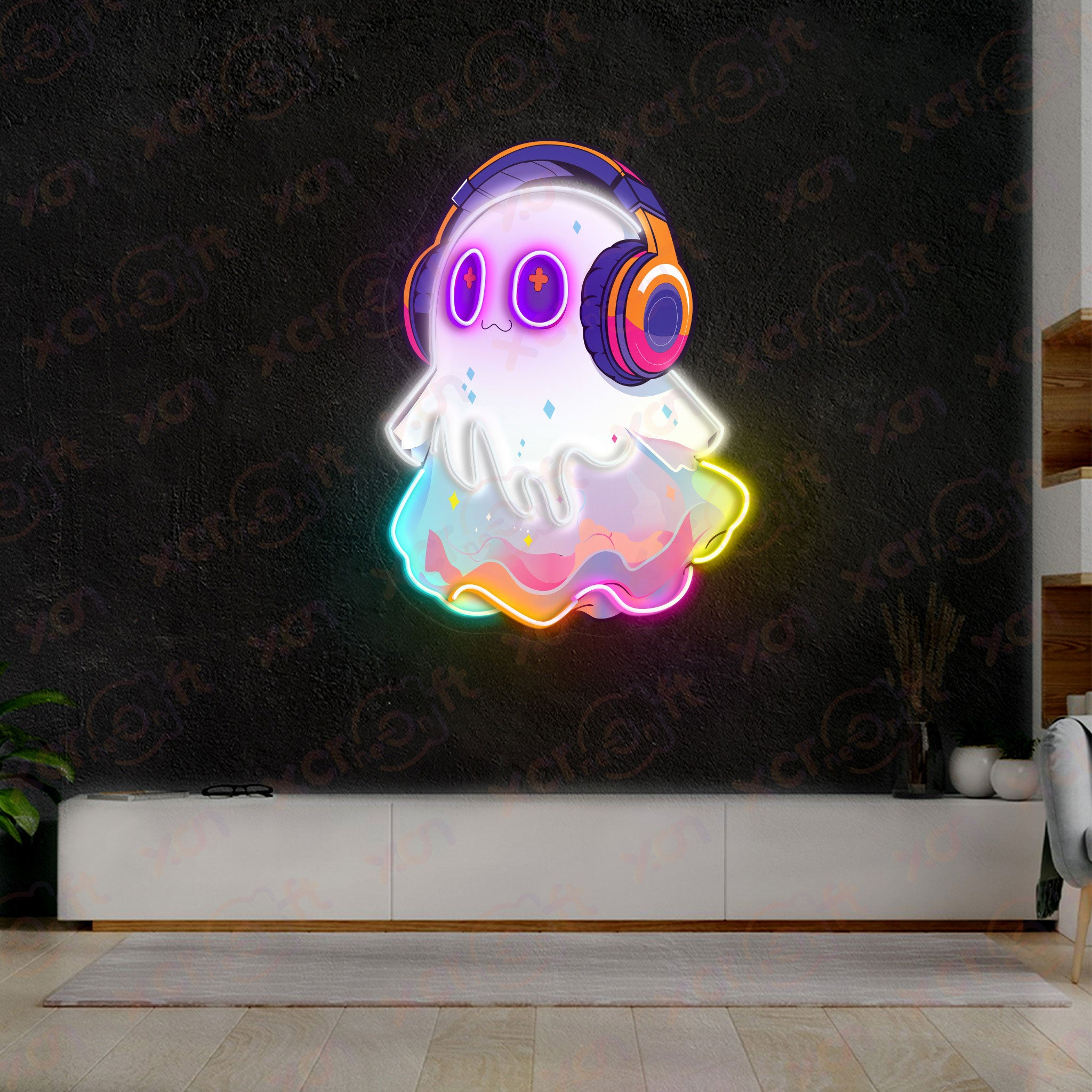 Ghost Headphone UV Neon Signs Musical Decor