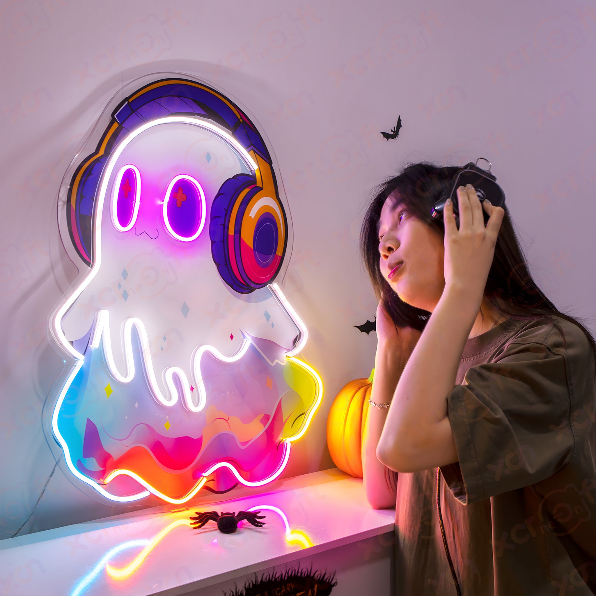 Ghost Headphone UV Neon Signs Musical Decor