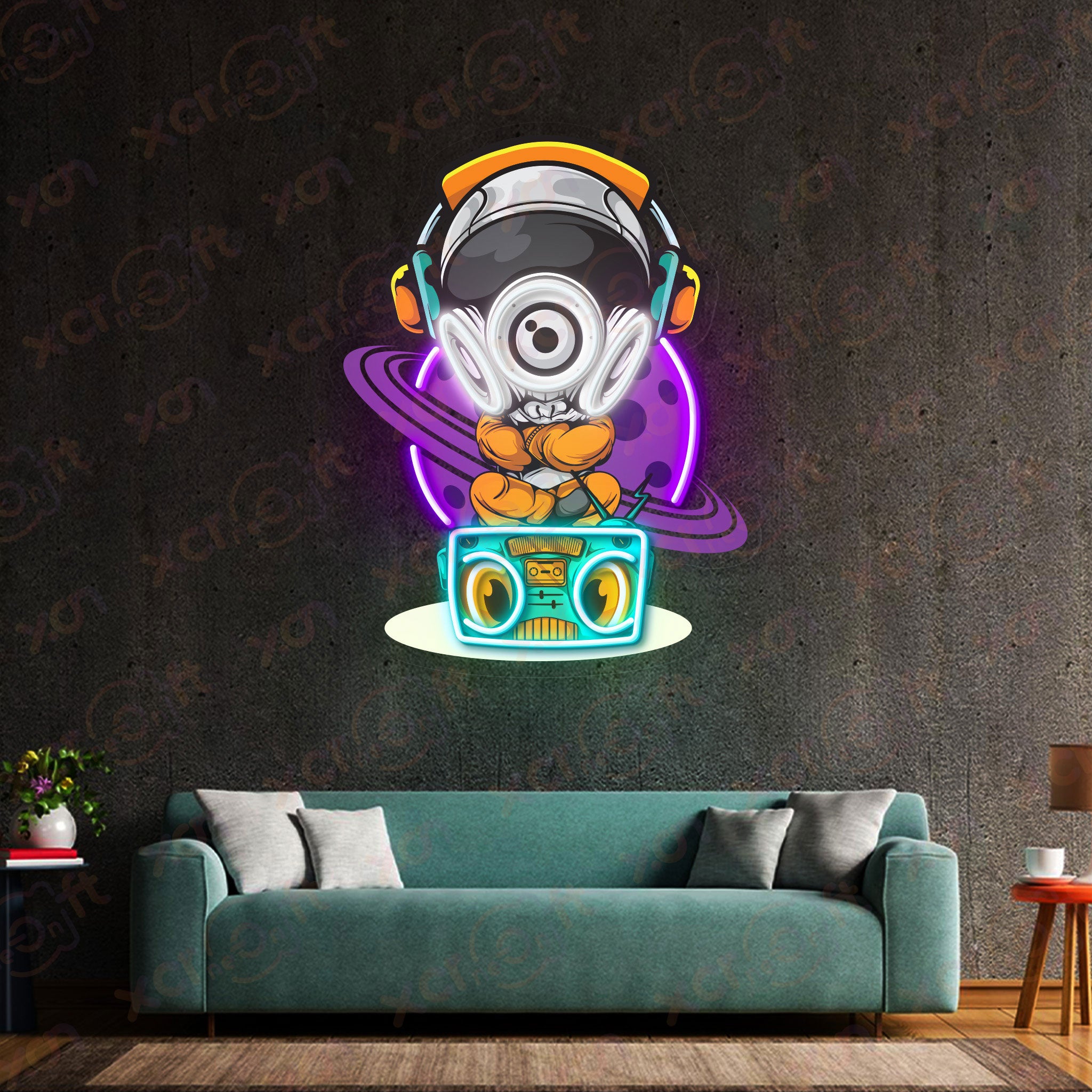 Astronaut DJ Neon Wall Art Music Studio Decor