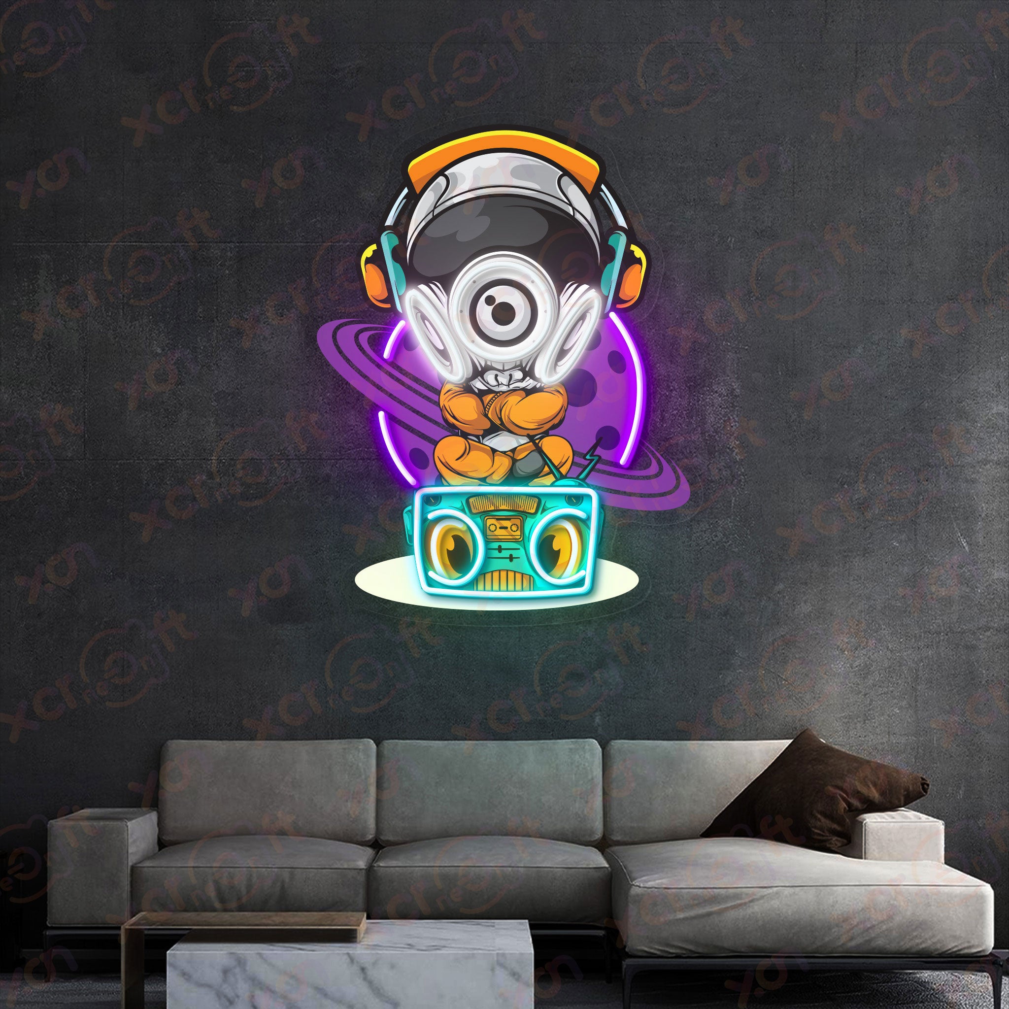 Astronaut DJ Neon Wall Art Music Studio Decor